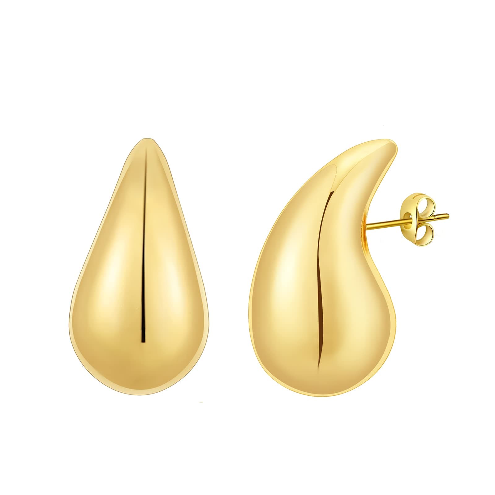 Apsvo Chunky 14K Gold Plated Hoop Earrings for Women, Lightweight Waterdrop Hollow Open Hoops, Hypoallergenic Dupes Earrings 32mm 14k gold plated