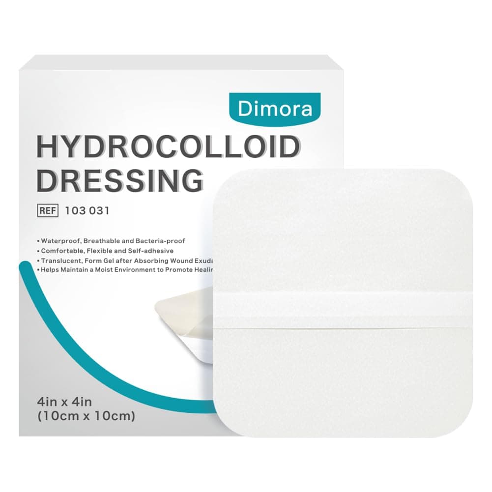 Dimora Hydrocolloid Wound Dressing, 10 Pcs Ultra Thin 4" x 4" Large Patch Bandages with Self-Adhesive, Fast Healing for Bedsore, Burn, Blister, Acne Care, Sterile and Waterproof 0.3mm thickness Pack of 10