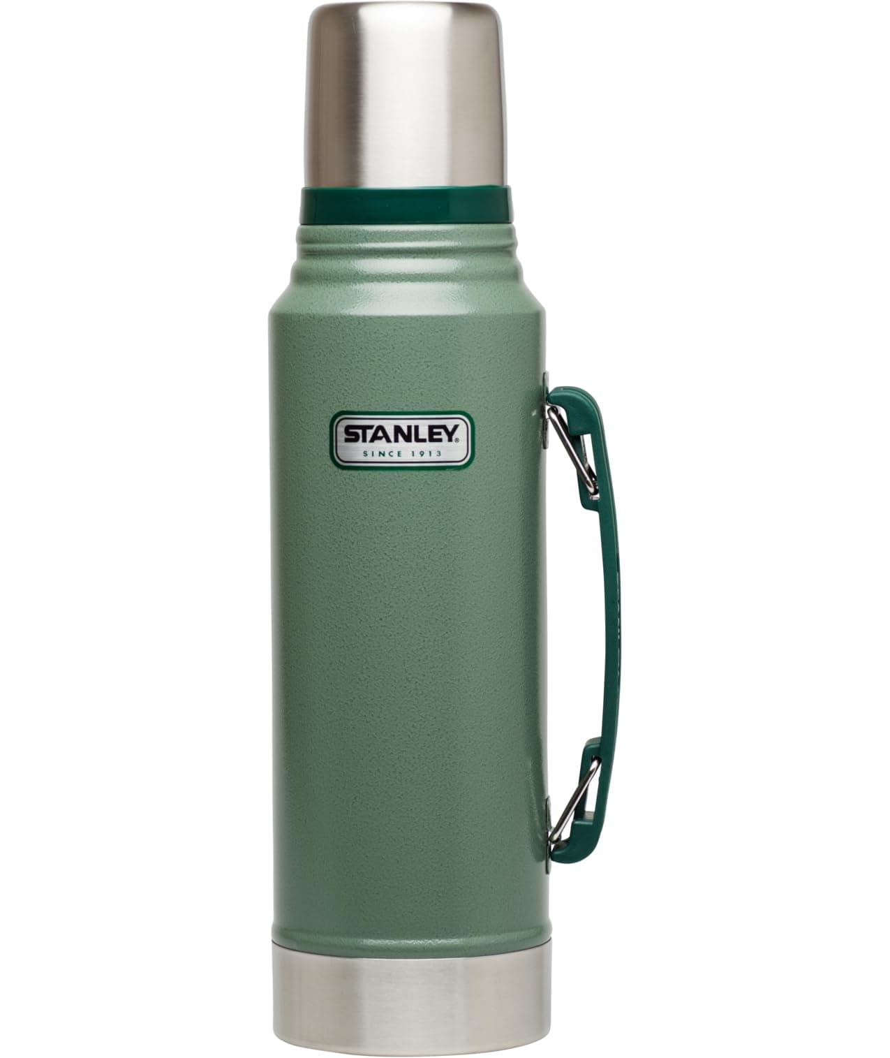Stanley Heritage Classic Vacuum Bottle with Handle 1.1 qt | Wide Mouth w/Leakproof Cup Lid | Keep Drinks Hot or Cold | Insulated Stainless Steel Thermal Bottle | BPA-Free | Hammertone Green Hammertone Green 35.2 Ounces 1.1 Qt