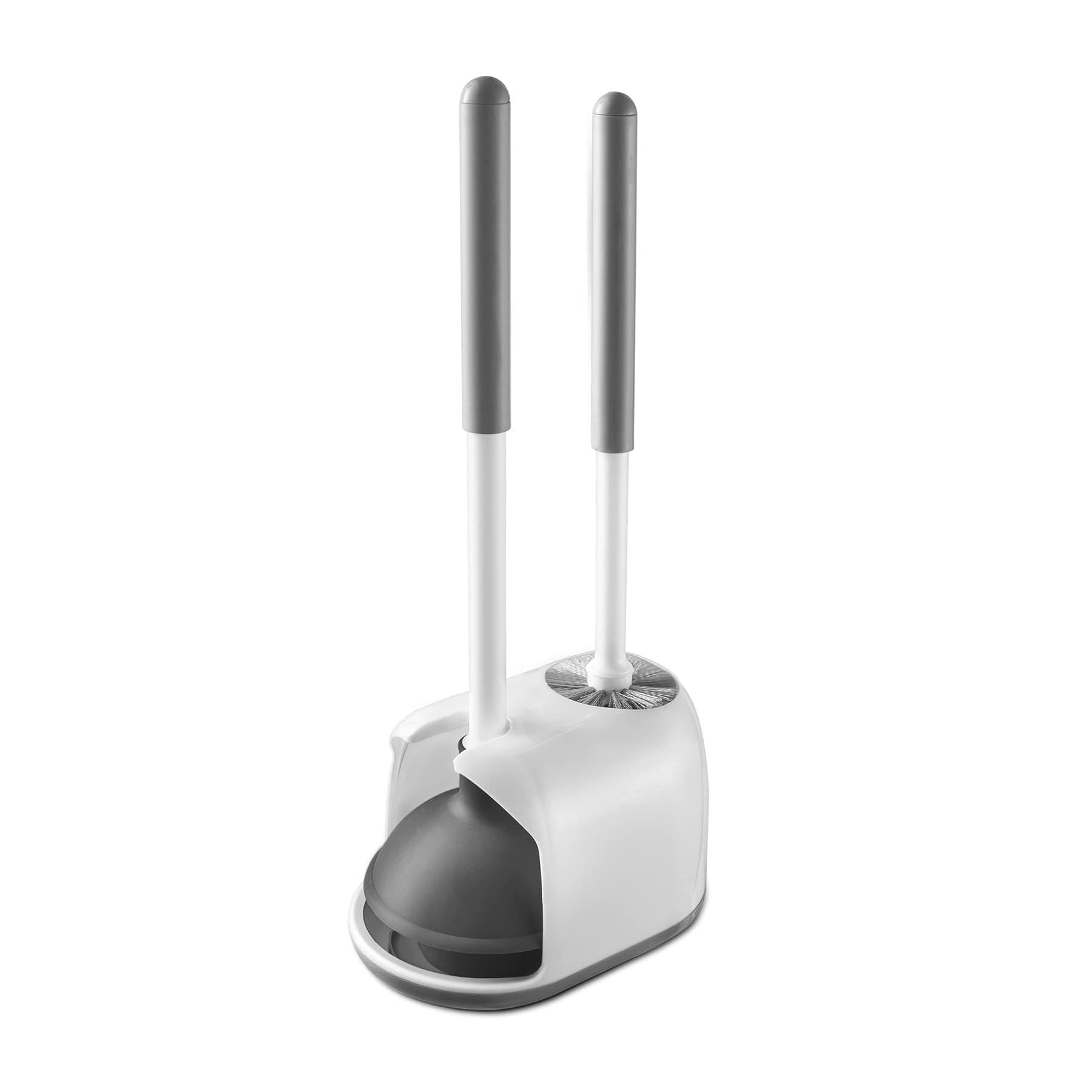 Eyliden Toilet Plunger and Brush, 2 in 1 Toilet Bowl Brush Plunger Set with Holder, Bathroom Cleaning Tools Combo with Caddy Stand (White) White & Grey