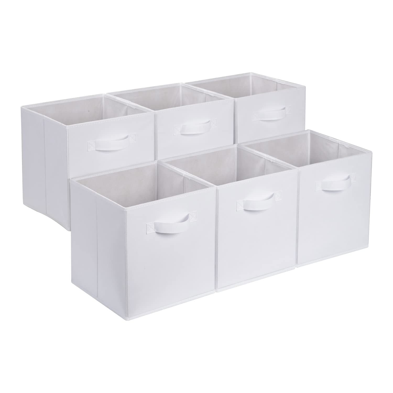 Amazon Basics Collapsible Fabric Storage Cubes Organizer with Handles, Sturdy, White, 10.5-x-10.5-x-11-inch, Pack of 6 White 10.5"x10.5"x11"