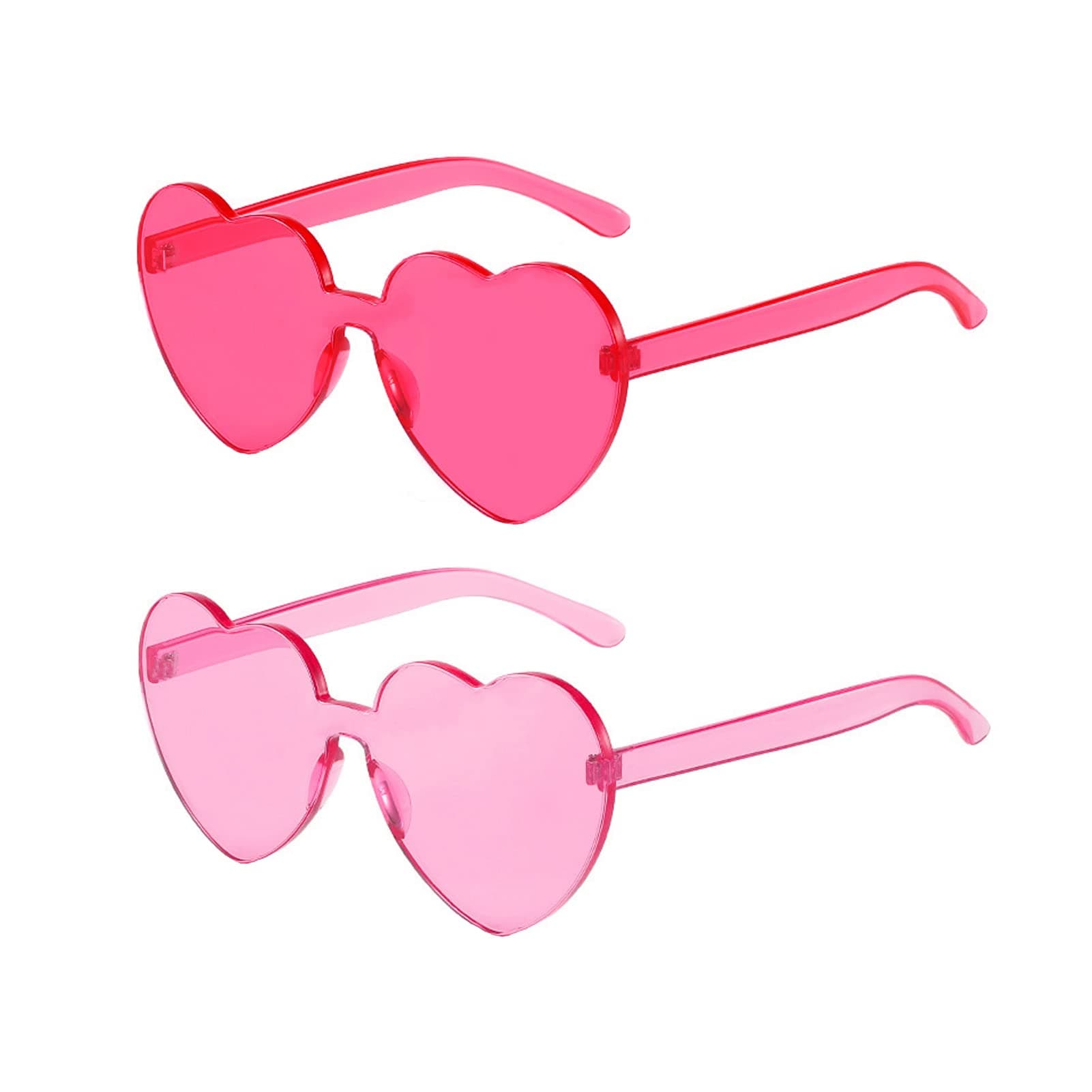 2 Pairs Heart Shaped Sunglasses for Women Men, Rimless Trendy Colored Heart Glasses for Party Accessories, Light Pink and Hot Pink