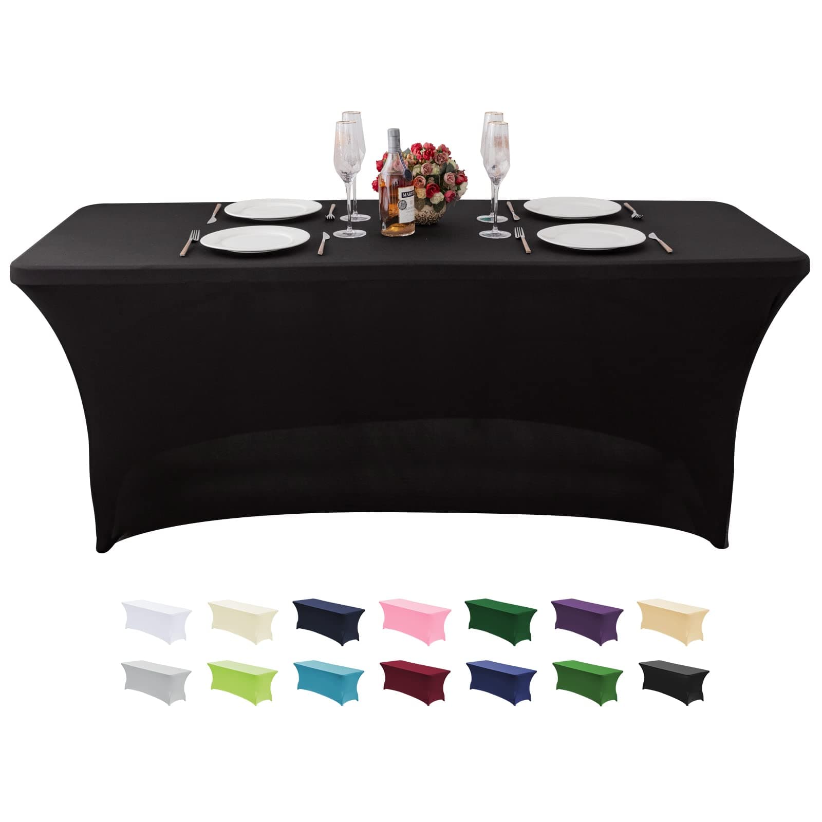 KSK 6FT Stretch Spandex Table Cover, Wrinkle Resistant Washable Fitted Table Cloths for Parties, Banquet, Wedding and Festival(Black, 6FT)