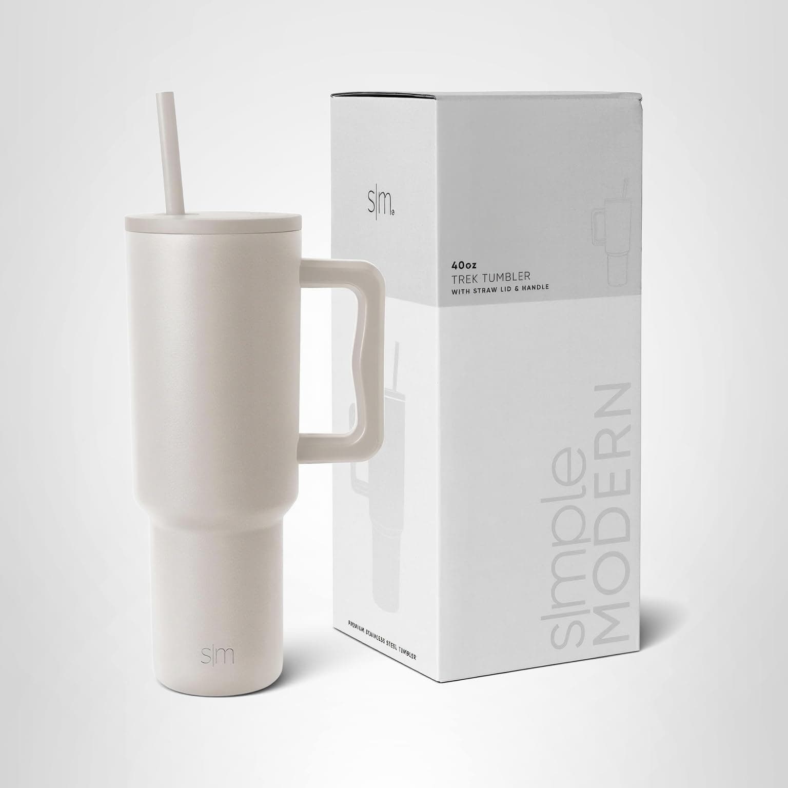 Simple Modern 40 oz Trek Tumbler with Handle and Straw Lid | Cup Holder Friendly Insulated Stainless Steel Travel Mug | Almond Birch -Almond Birch 40 Ounces