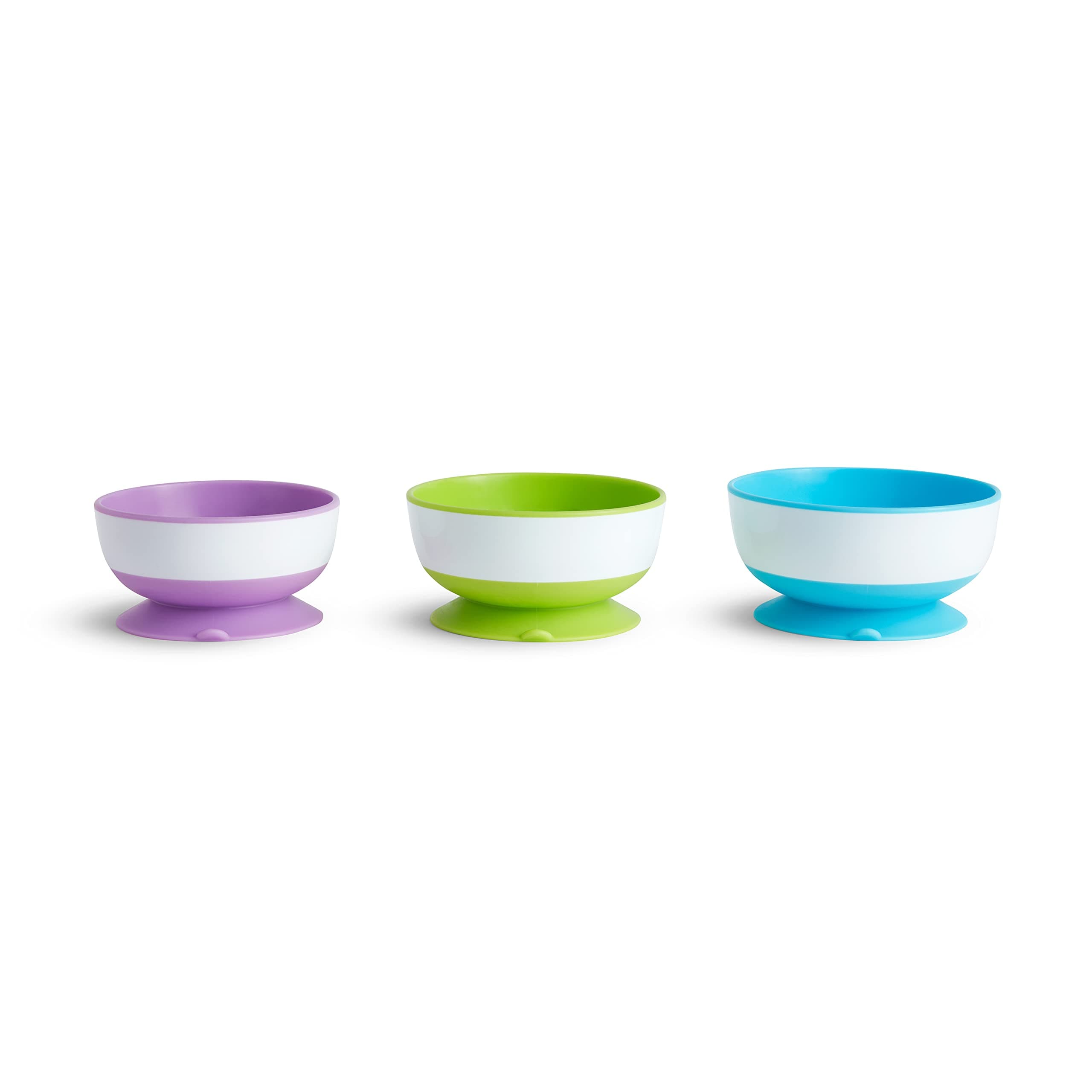 Munchkin Stay Put Suction Bowls for Baby and Toddler, 3 Pack, Blue/Green/Purple 3 Count (Pack of 1) 3pc Bowls, Purple