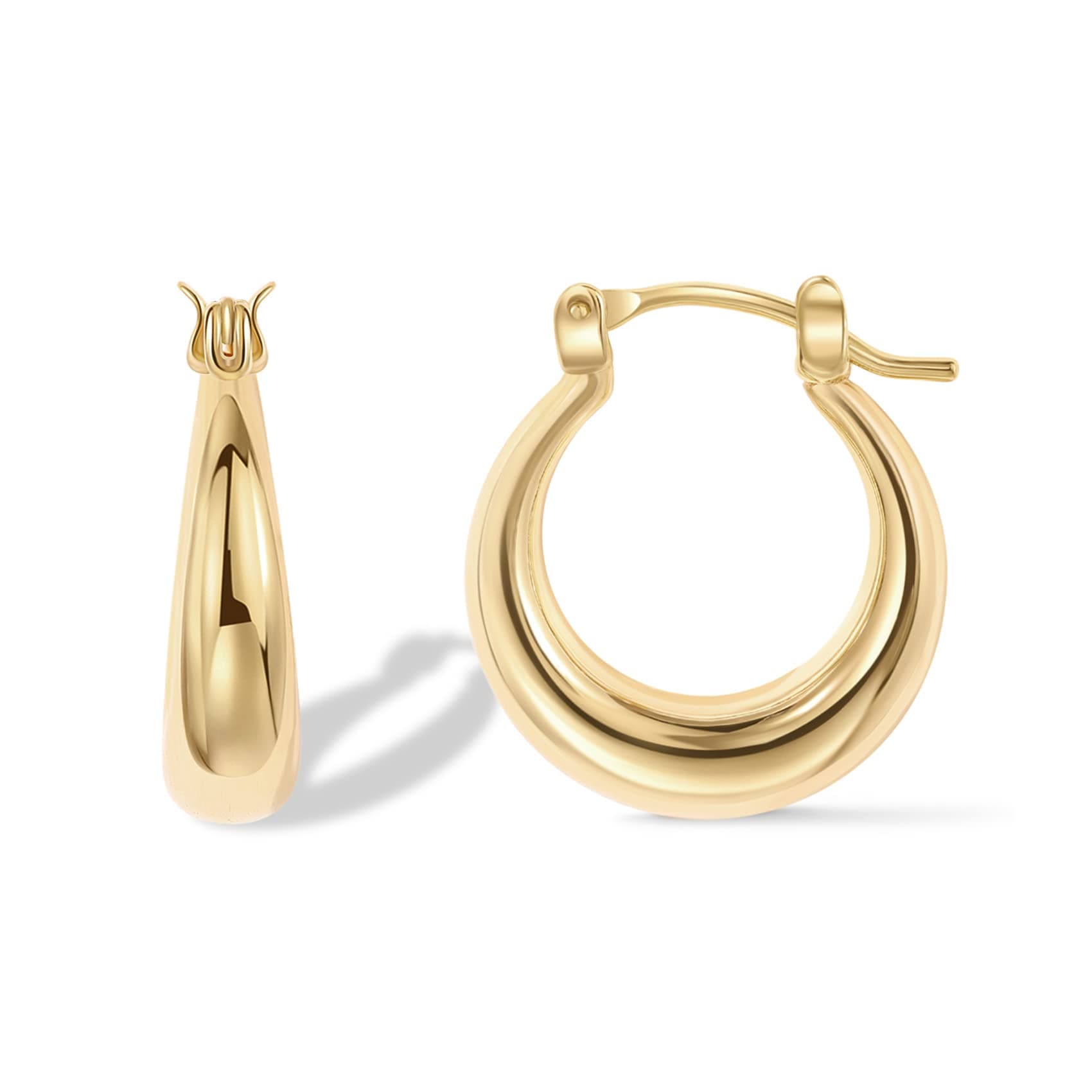 PAVOI 14K Gold Plated 925 Sterling Silver Posts Oval Chunky Hoop Earrings for Women - Trendy Statement Thick Gold Hoops - Lightweight Dangle Earrings Yellow Gold 25 Millimeters