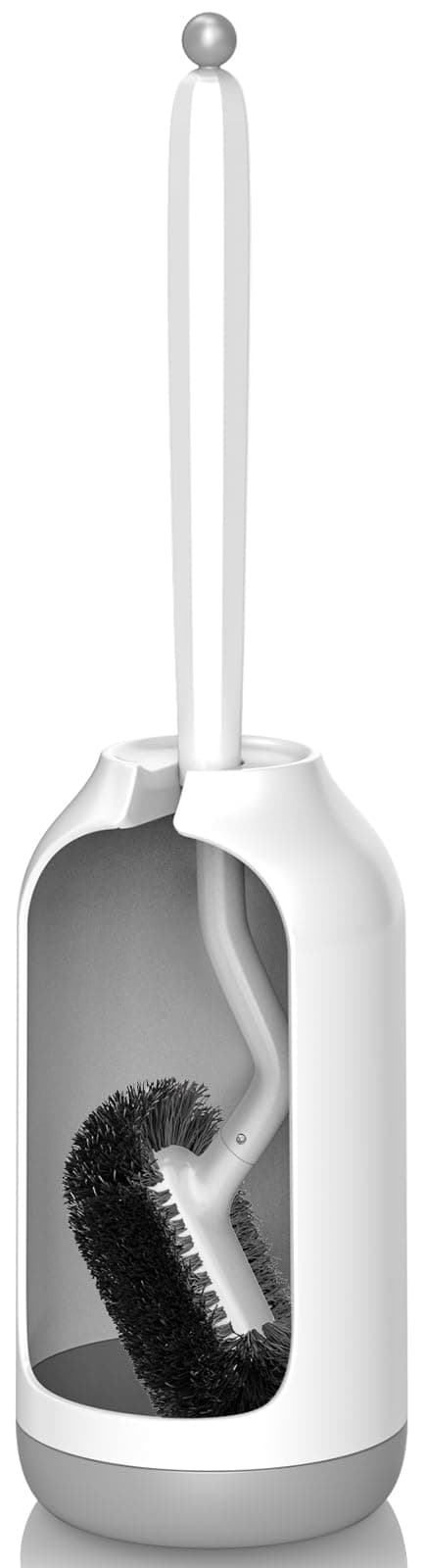 HAMITOR Toilet Bowl Brush Holder Set: Bathroom Deep Cleaning Toilet Cleaner Scrubber Under Rim with Curved Bristle for Dead Corner Clean - Hidden Rv Toilet Decorative Accessories with Caddy- White A-white 1 pack