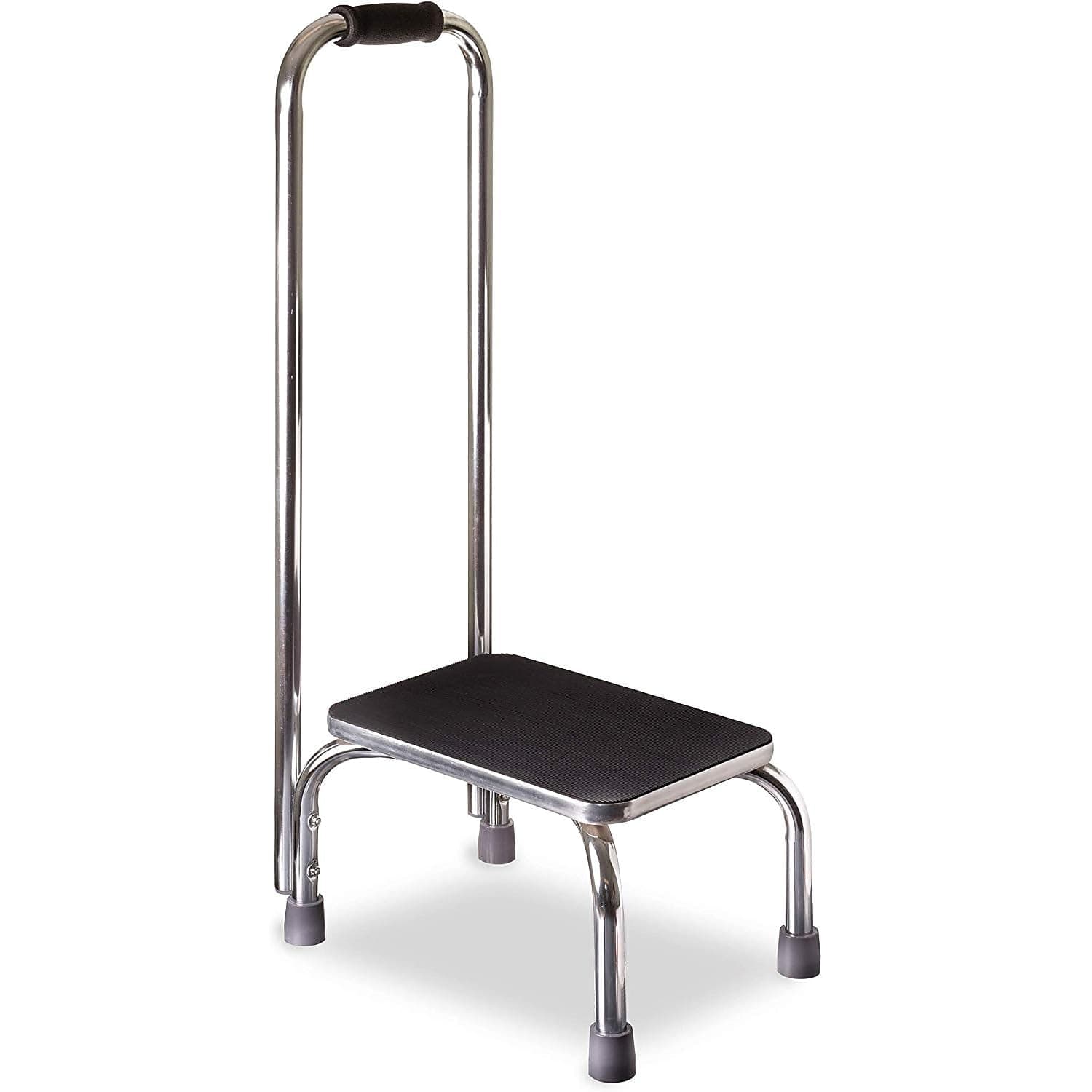 DMI Step Stool with Handle and Non Skid Rubber Platform, Lightweight and Sturdy Stool for Seniors, Adults and Children, Holds up to 300 Pounds with 9.5 Inch Step Up, 17.3"D x 12.3"W x 34"H, Chrome With Handle Chrome