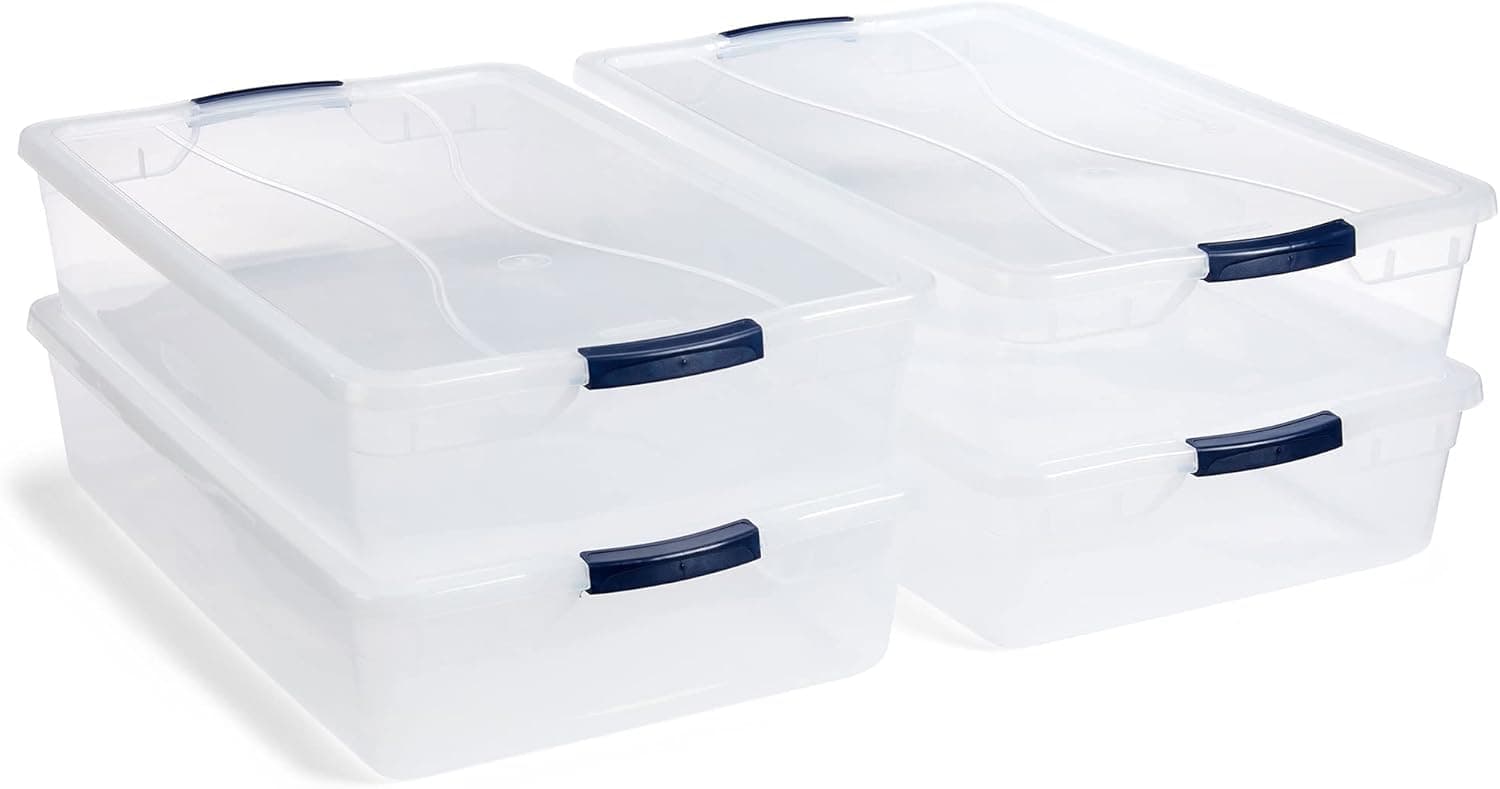 Rubbermaid Cleverstore 42 Quart Stackable Plastic Storage Bin with Lids for Garage, Closet, and Classroom, Clear, 4 Pack 42 Qt - 4 Pack