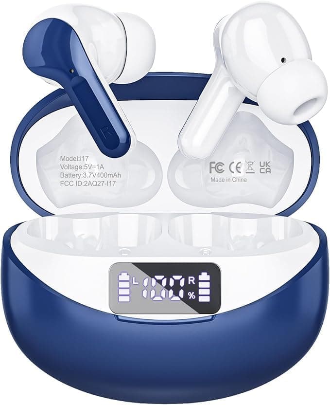 Wireless Earbuds, 50H Playback LED Digital Display Ear Buds with Bluetooth 5.3 Headset, IPX7 Waterproof Earphones for Running/Workout Blue