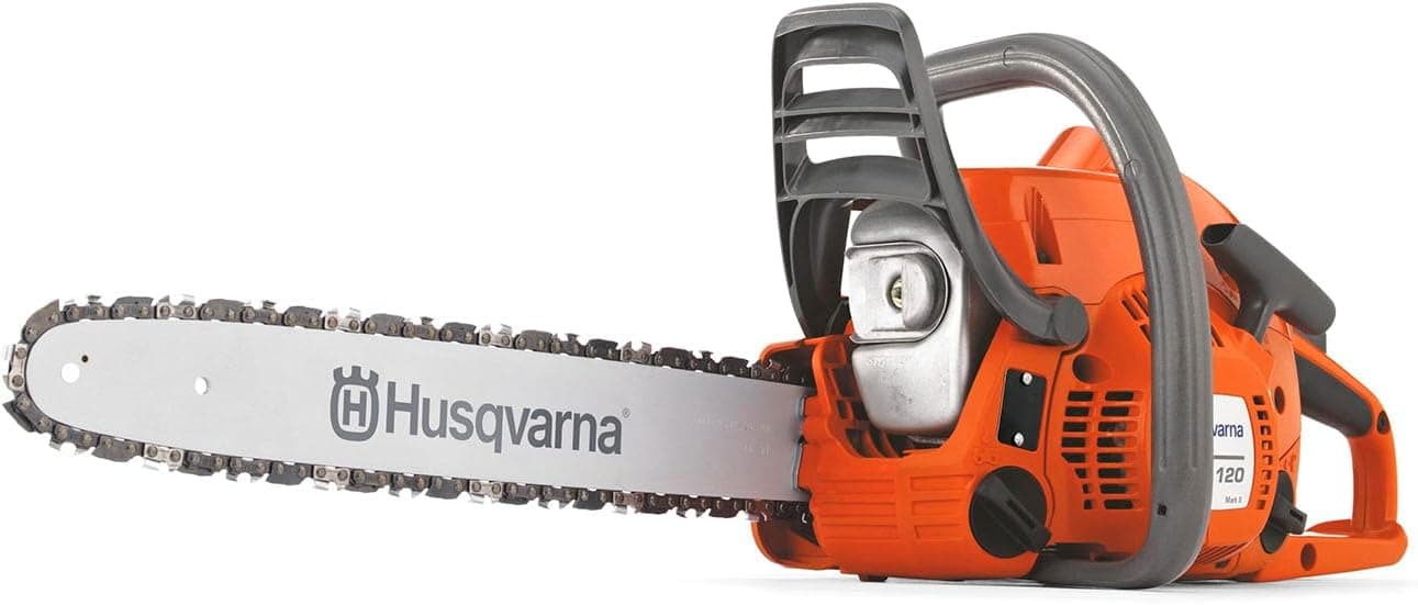 Husqvarna 120 Mark III Gas Chainsaw, 38-cc, 2-Cycle X-Torq Engine, 14 Inch Chainsaw with Automatic Oiler, For Wood Cutting and Tree Pruning, 970739614 120 14"-New