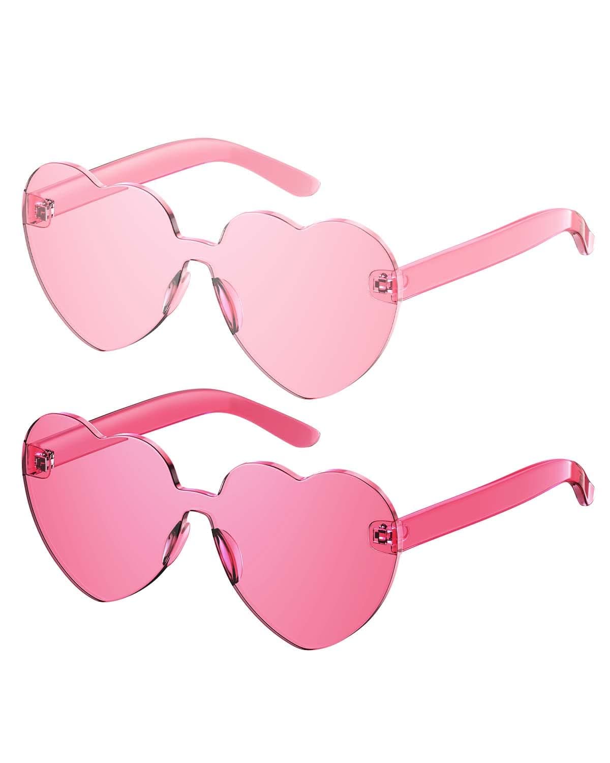 Gaiatop Heart Sunglasses for Women Candy Color Transparent Rimless Heart Glasses for Girls Cute Heart Shaped Sunglasses for Party Beach Swimming Pool 2 Packs