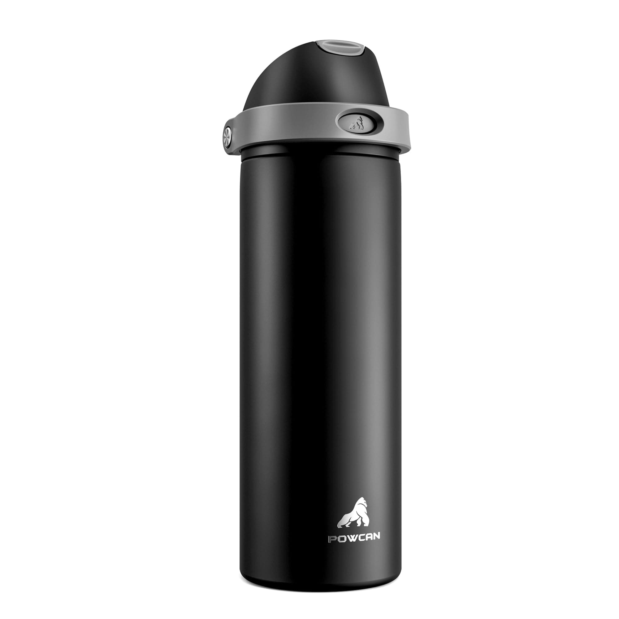 POWCAN 24 oz Stainless Steel Water Bottle for Outdoors: Push-Button Spout & Quick-Flip Straw, Leakproof, Keep Cold 24Hrs, Fits Car Cup Holder, Insulated Cup for Travel, Hiking, School (Midnight Black) Midnight Black 24 Ounces