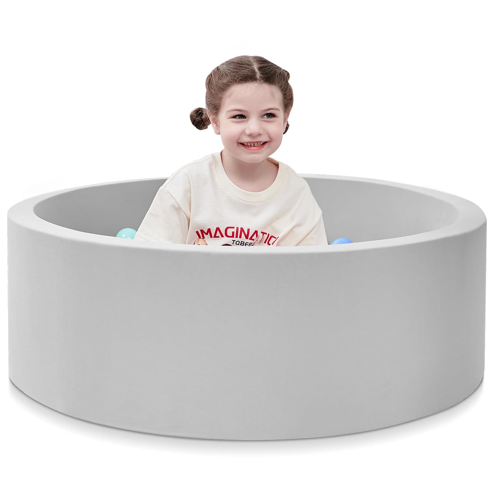 Foam Ball Pit, 35.4"x 11.8" Ball Pits for Toddlers, Soft Round Kiddie Baby Playpen Ball Pool for Kids, Ideal Gift for Babies Indoor and Outdoor Game, Grey, (Balls not Included) 35.43 IN Grey