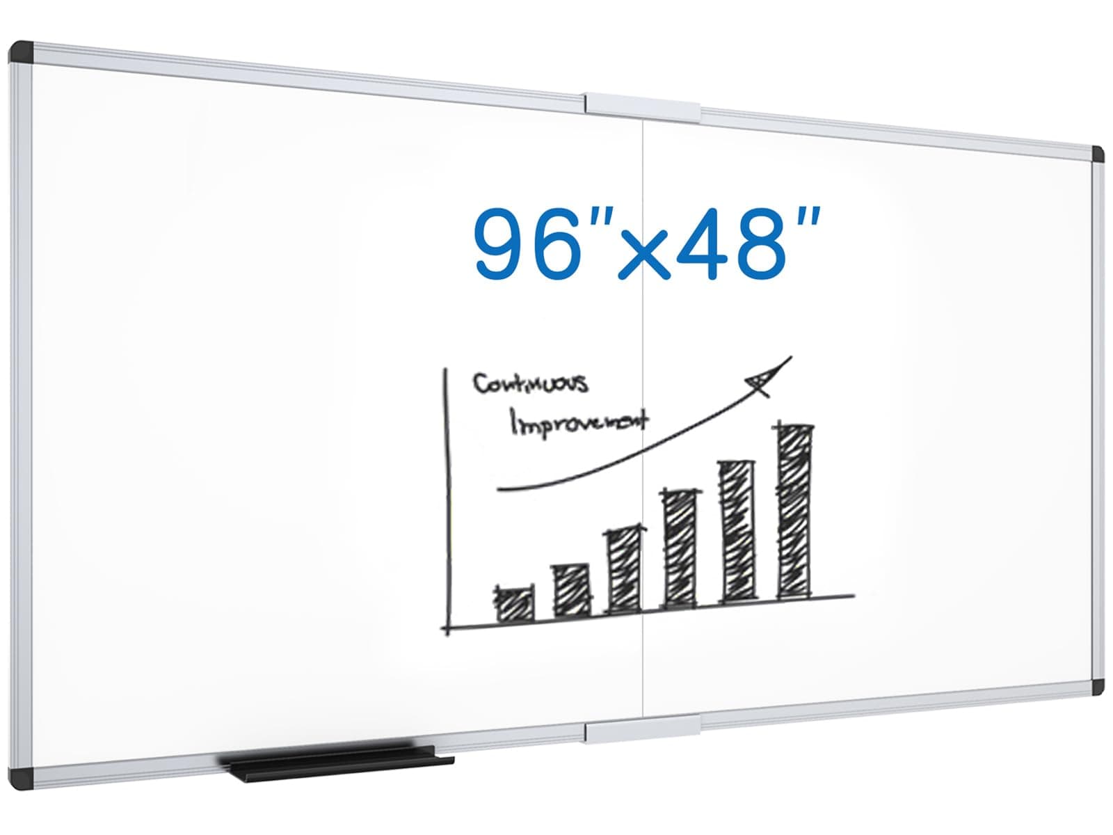 VIZ-PRO Magnetic Dry Erase Board, 96 X 48 Inches, Foldable Wall-Mounted Whiteboard with Silver Aluminum Frame & Marker Tray for School Office and Home 8' X 4' 96"W x 48"H