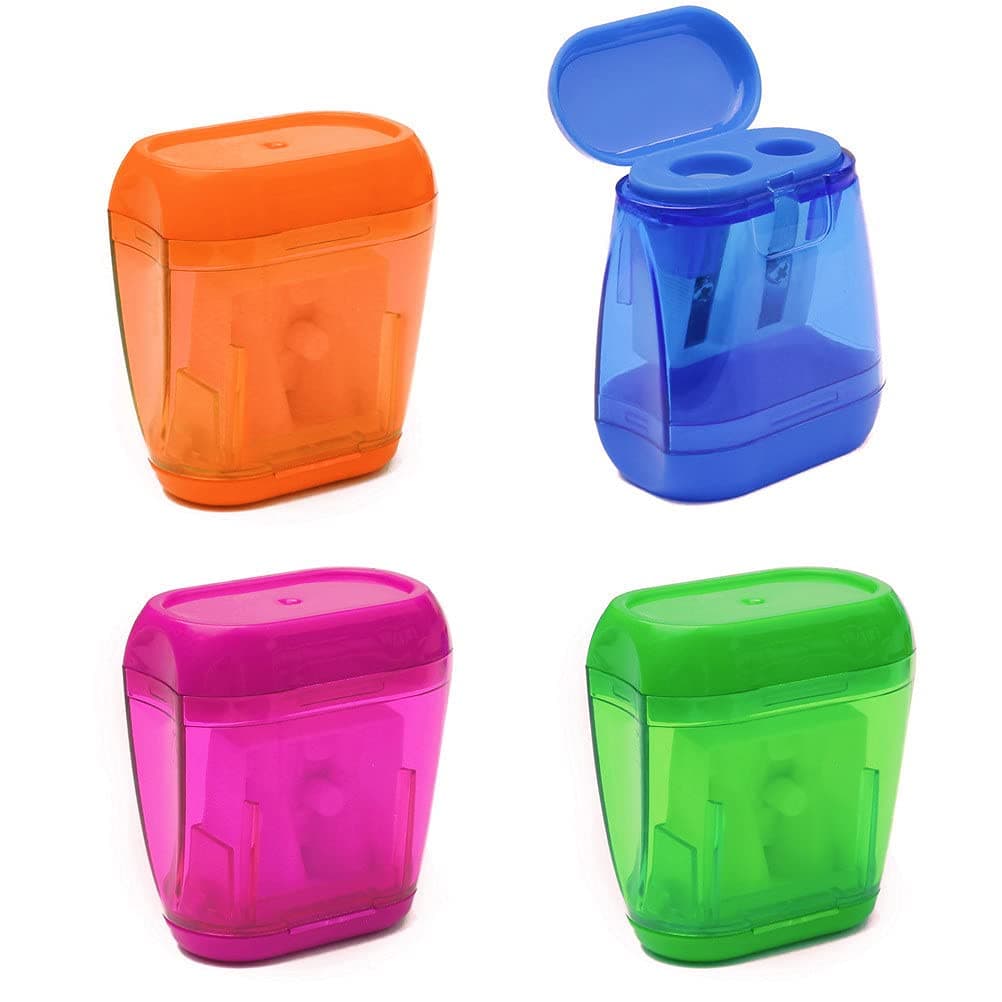 Pencil Sharpeners, 4pcs Pencil Sharpener Manual Colorful Dual Holes Compact Handheld Pencils Sharpener with Lid Portable Pencil Sharpener for Kids Adults School Office Home