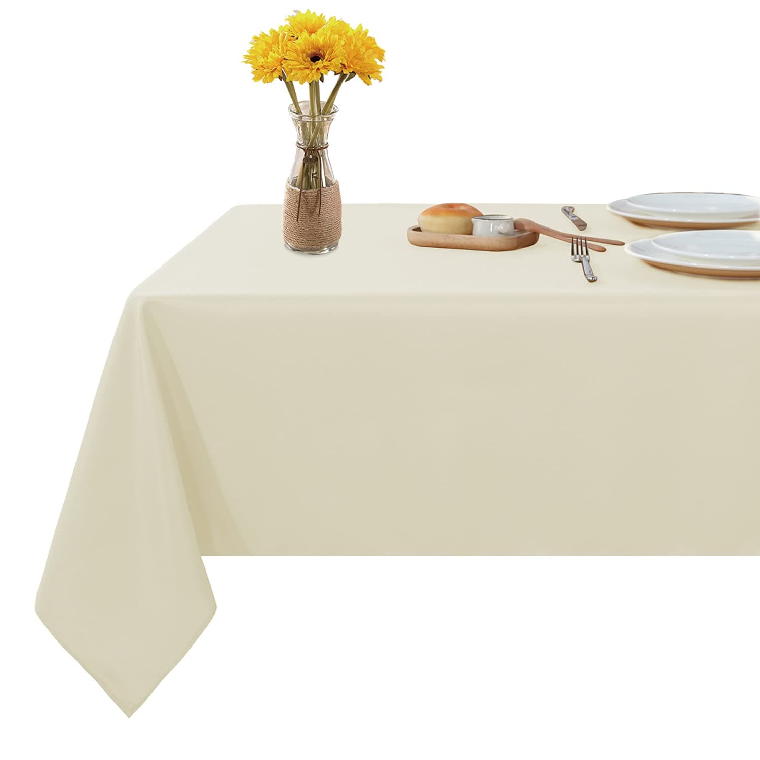 Fitable Rectangle Tablecloth Stain and Wrinkle Resistant Washable Polyester Table Cloth for Buffet Parties and Camping (60x84 inch, Ivory) 60x84 inch Ivory