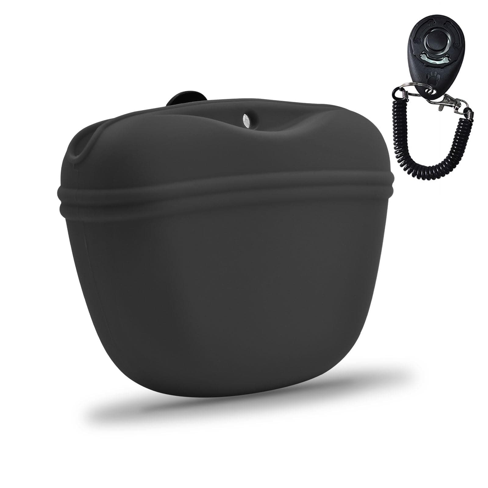 AUDWUD Silicone Dog Treat Pouch,With Dog Training Clicker,Clip on Portable Training Container,Convenient Magnetic Buckle Closing and Waist Clip 1 Pack Dark grey