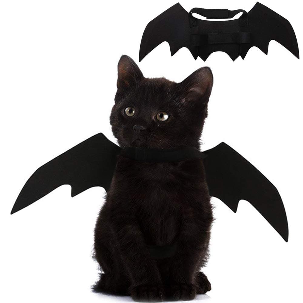 Pet Cat Bat Wings for Halloween Party Decoration, Puppy Collar Leads Cosplay Bat Costume,Cute Puppy Cat Dress Up Accessories Black
