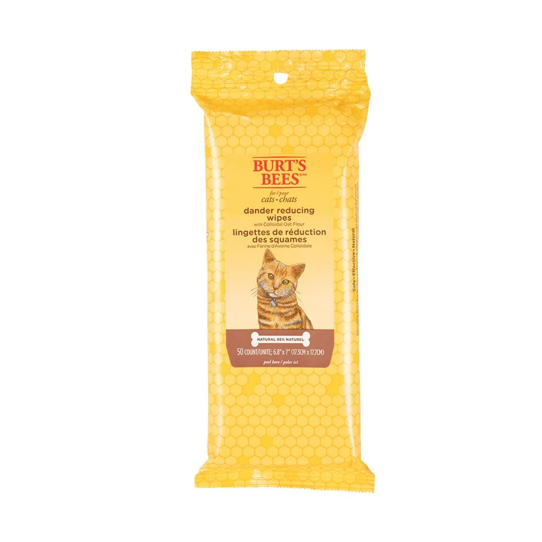 Burt's Bees for Pets Cat Dander Remover Wipes with Colloidal Oat Flour - Pet Dander Remover Cat Wipes for Allergy Relief, Dry Skin Relief for Cats and Kittens, 50 Count Dander Wipes 50 Count (Pack of 1)