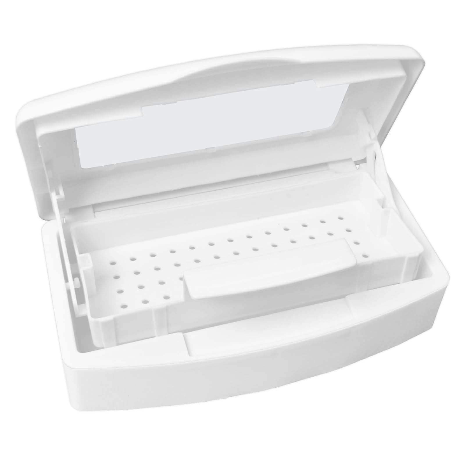 Nail Tool Sterilizer Box, Plastic Sterilization Tray for Tweezer, Eyelash Extensions, Nail Implement for Esthetician White