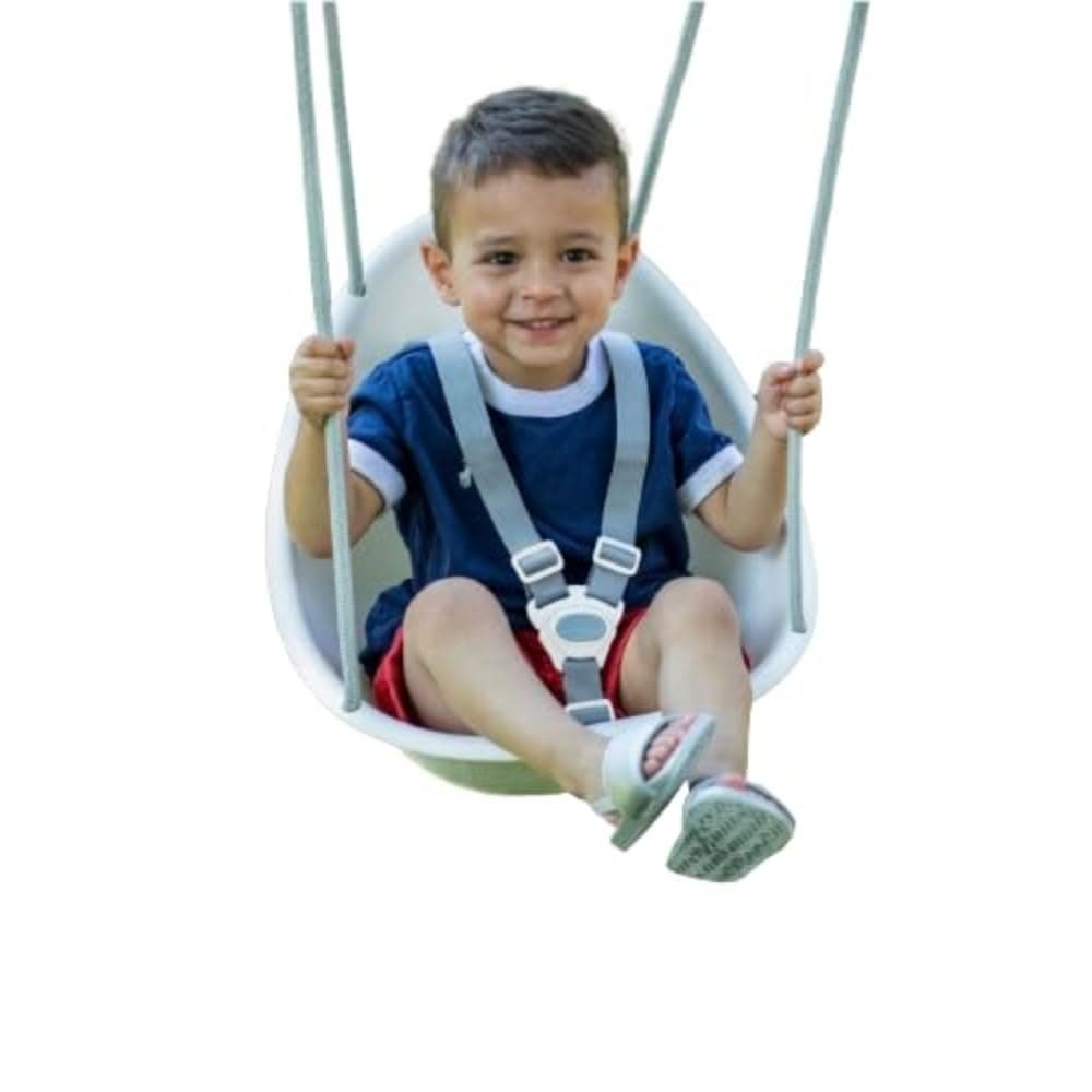 Swurfer Coconut Toddler Swing – Comfy Baby Swing Outdoor, 3- Point Adjustable Safety Harness, Secure, Safe Quick Click Locking System, Blister-Free Rope, Easy Installation, Ages 6-36 Months White