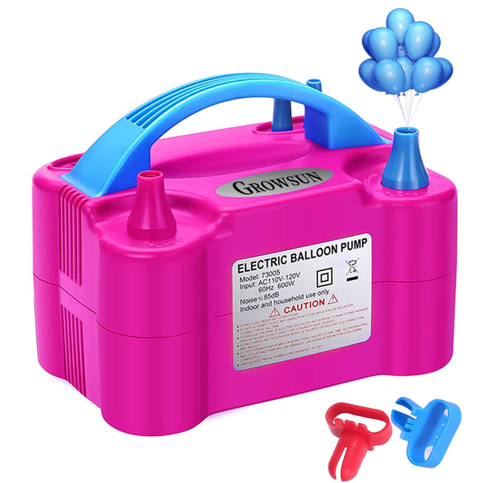 Growsun Electric Balloon Pump Air Inflator Portable Automatic Dual Nozzle Balloon Blower 110V 600W for Birthday Baby Shower Balloons Party Decorations Rose Red