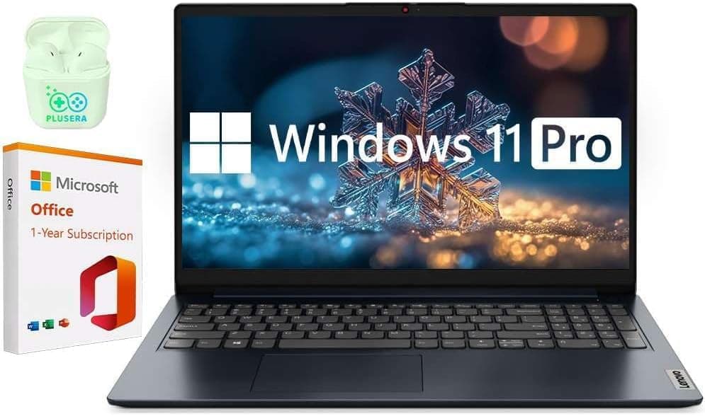 Lenovo IdeaPad 15.6" Laptop, 36GB RAM 2.6TB Storage (2TB SSD+128GB eMMC+512GB SD Card), Windows 11 Pro with 1-Year Microsoft Office 365 Included, Intel Celeron Processor, PLUSERA Earphones 36GB RAM | 2.6TB Storage Abyss Blue