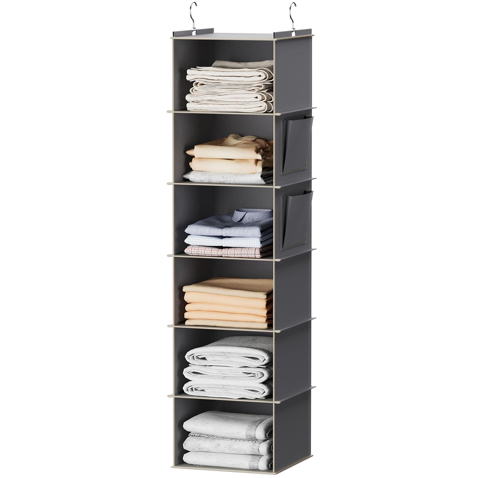 YOUDENOVA Hanging Closet Organizer and Storage, 6-Shelf Closet Hanging Storage Shelves, Grey 1 Grey