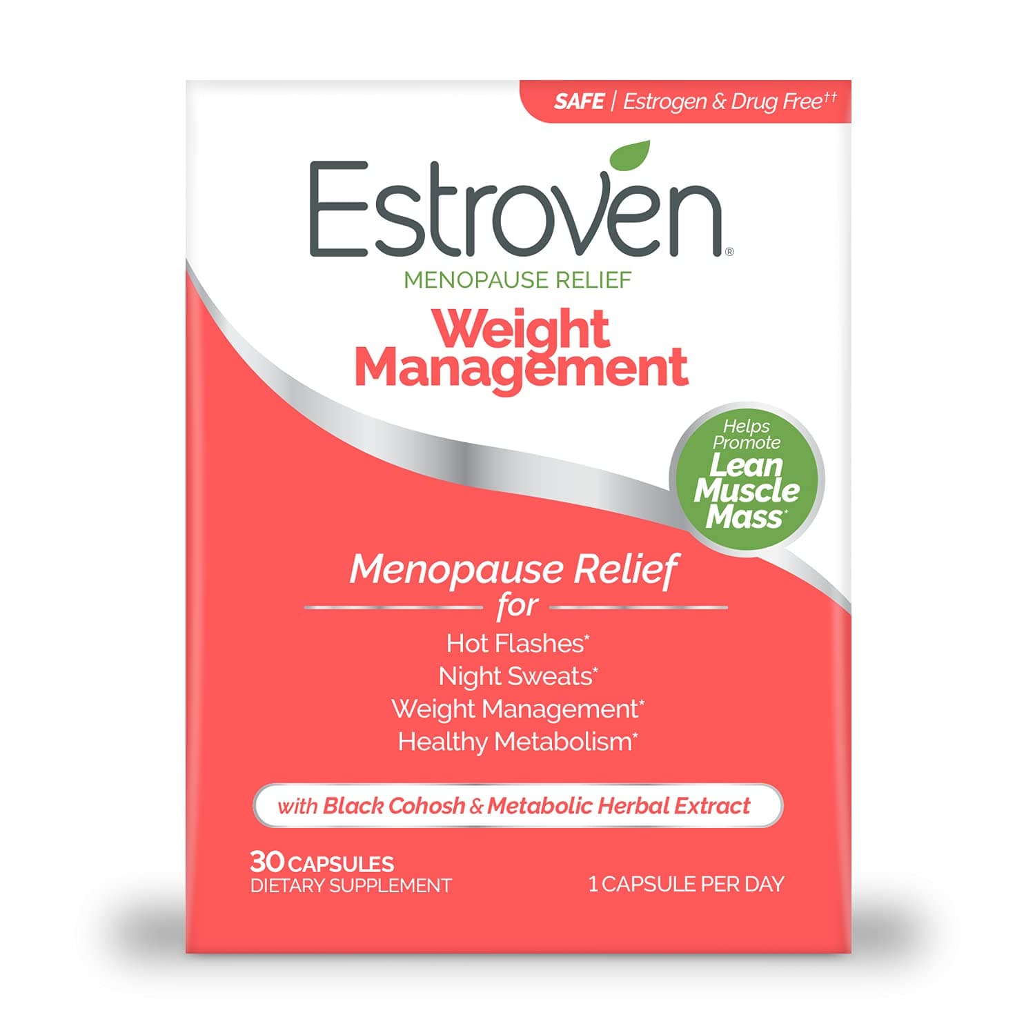 Estroven Weight Management for Menopause Relief - 30 Ct. - Clinically Proven Ingredients Help Manage Weight, Provide Night Sweats & Hot Flash Relief* Drug-Free & Gluten-Free Caplets Management Unflavored 30 Count (Pack of 1)