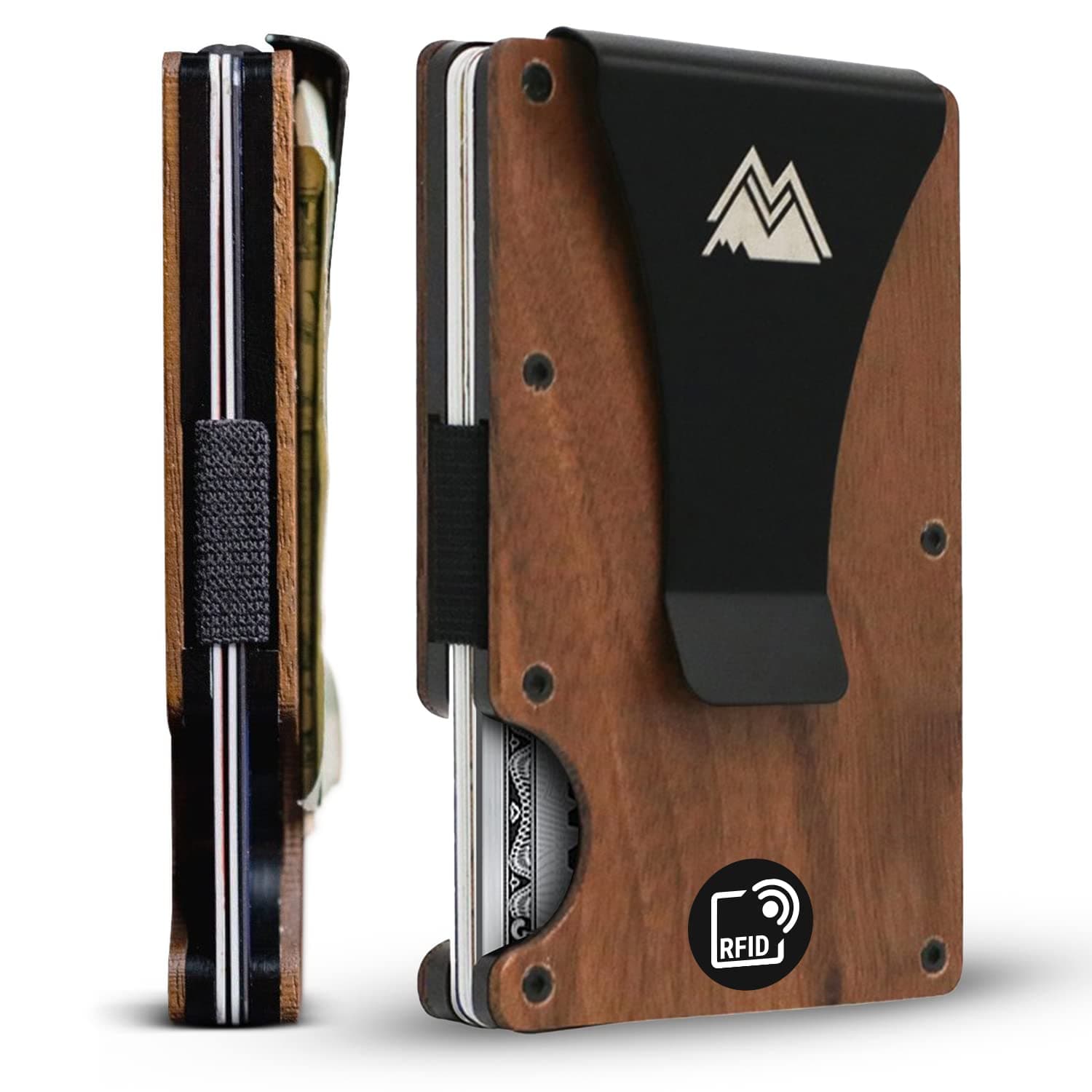 Mountain Voyage Co Minimalist Wallet for Men - Slim RFID, Scratch Resistant, Natural Walnut Wood Credit Card Holder & Money Clip, Easily Removable Money & Cards, Mens Wallets Walnut Wood Money Clip