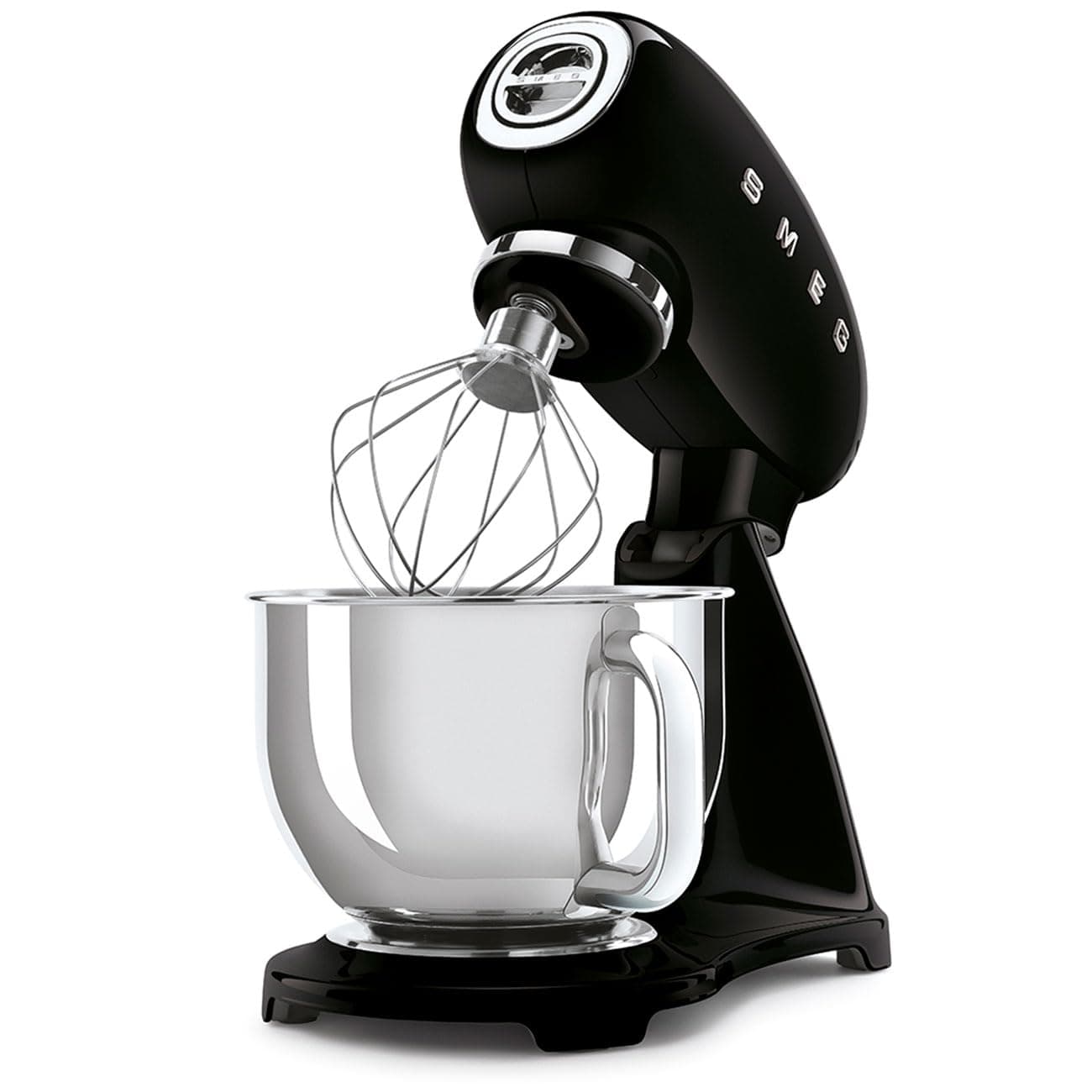 SMEG SMF03 Stand Mixer – 5 Qt Tilt-Head Mixer with Stainless Steel Bowl, 10 Speeds, Retro 50s Vintage Style – Black Large Black