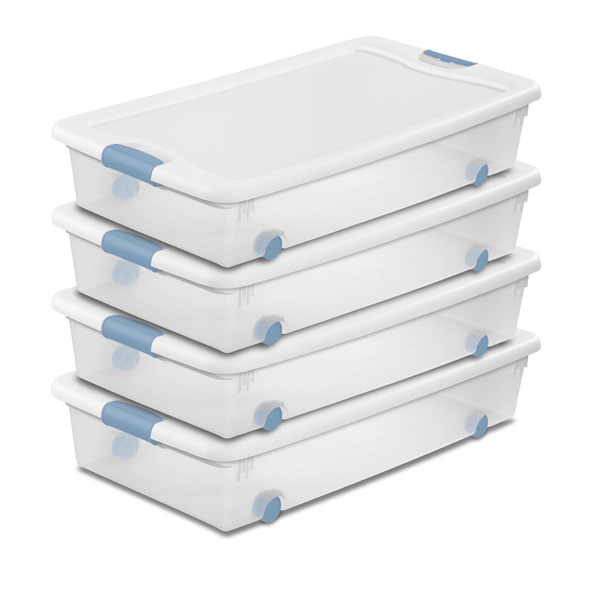 Sterilite 4-Pack Latching Box, Under Bed Storage Bins with Lids, Clear Plastic, 56 Quart - Heavy-Duty Organizing Containers for Closet, Bathroom, and Office 56 Quart 4-Pack