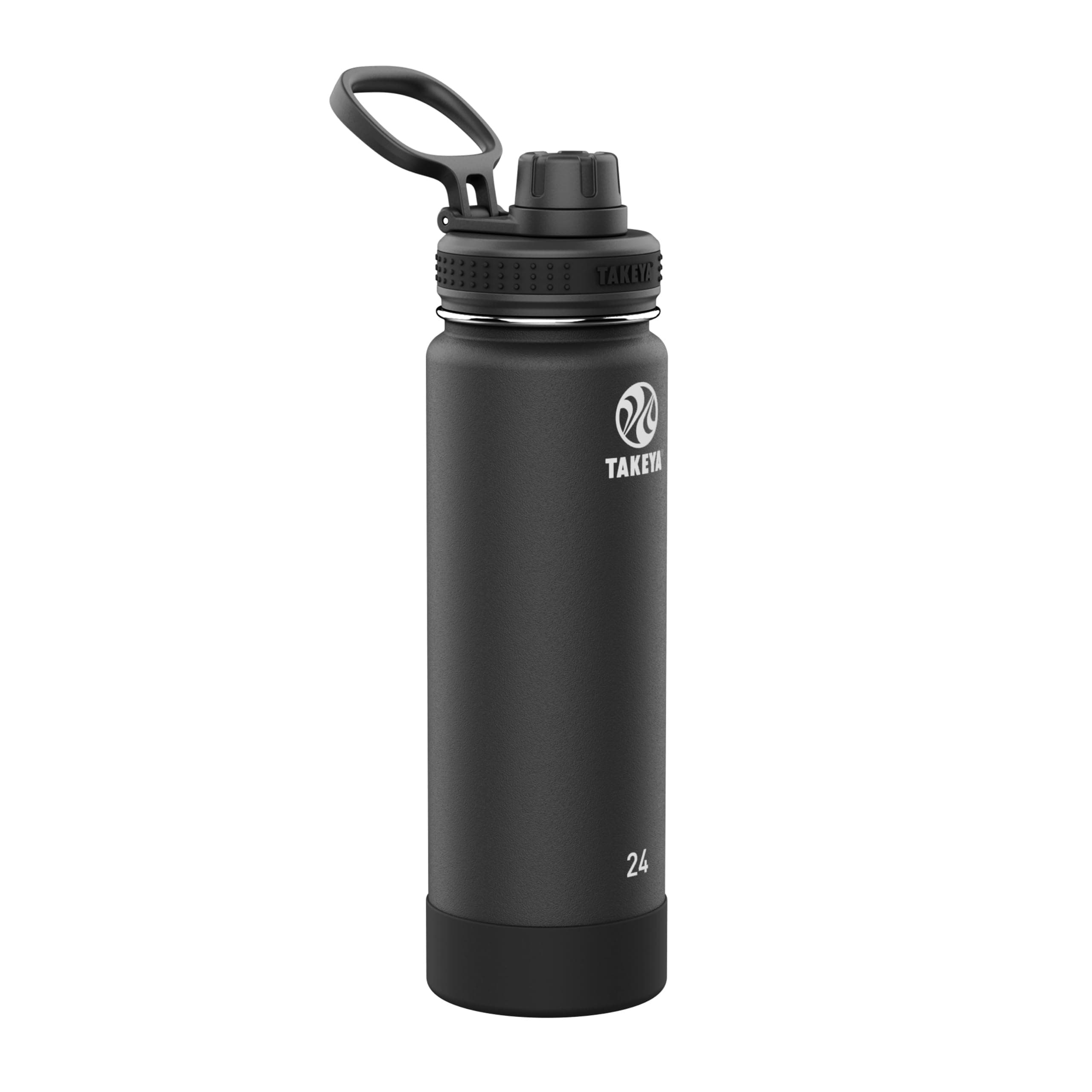 Takeya Actives Water Bottle with Spout Lid - Bottle with Double Stainless Steel Insulation - Dishwasher Safe & BPA-Free - Bottle with Spout Lid & Removable Bumper - 24 oz, Onyx Onyx 24 Ounces