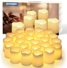 SHYMERY Flameless Votive Candles,Flameless Flickering Electric Fake Candle,24 Pack 200+Hour Battery Operated LED Tea Lights in Warm White for Wedding, Table, Halloween,Christmas Decorations 1.5"X1.7" Warm White Pack of 24
