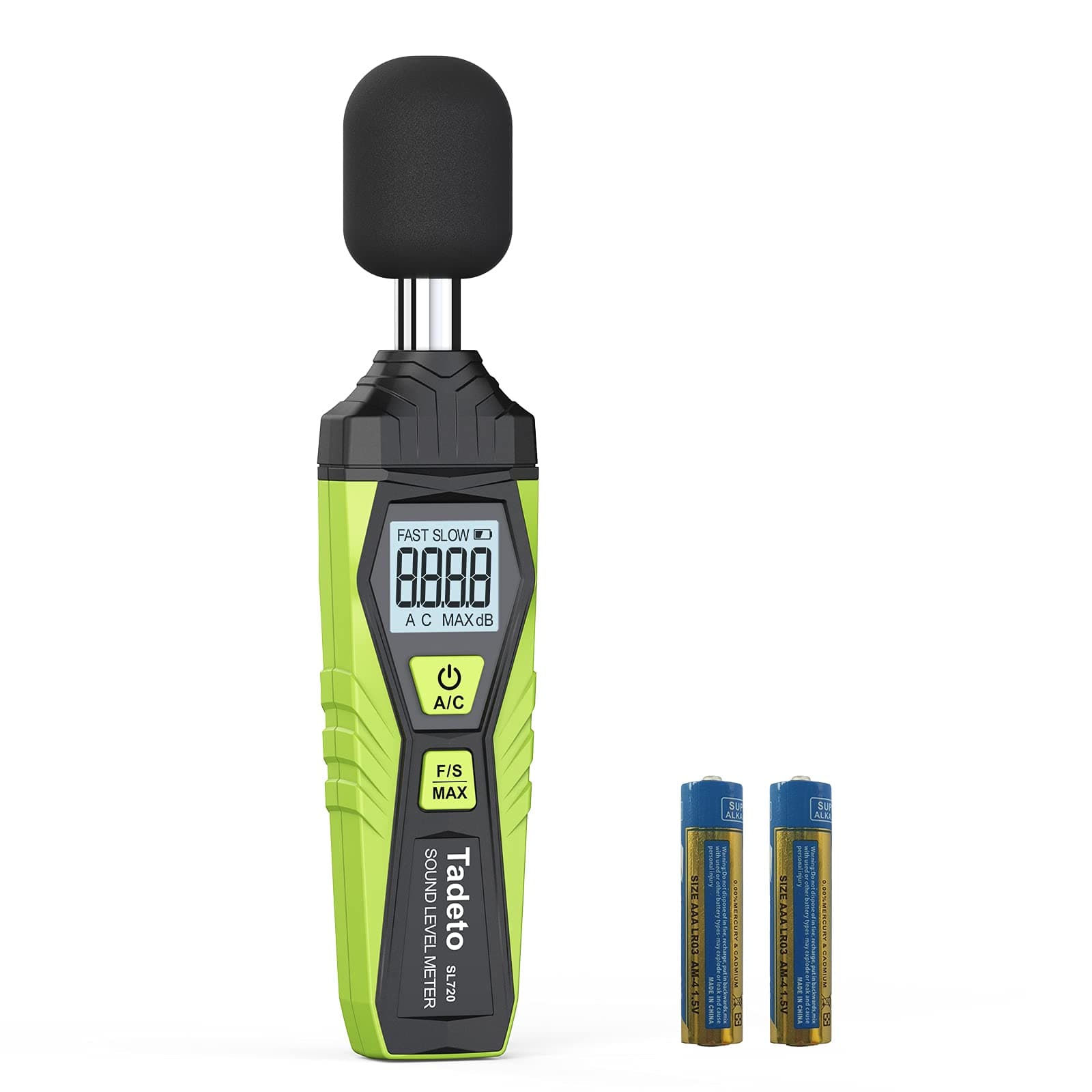 Decibel Meter, Tadeto Digital Sound Level Meter Portable SPL Meter 30dB to 130dB MAX Data Hold with LCD Display Backlight A/C Weighted for Home Factories Green
