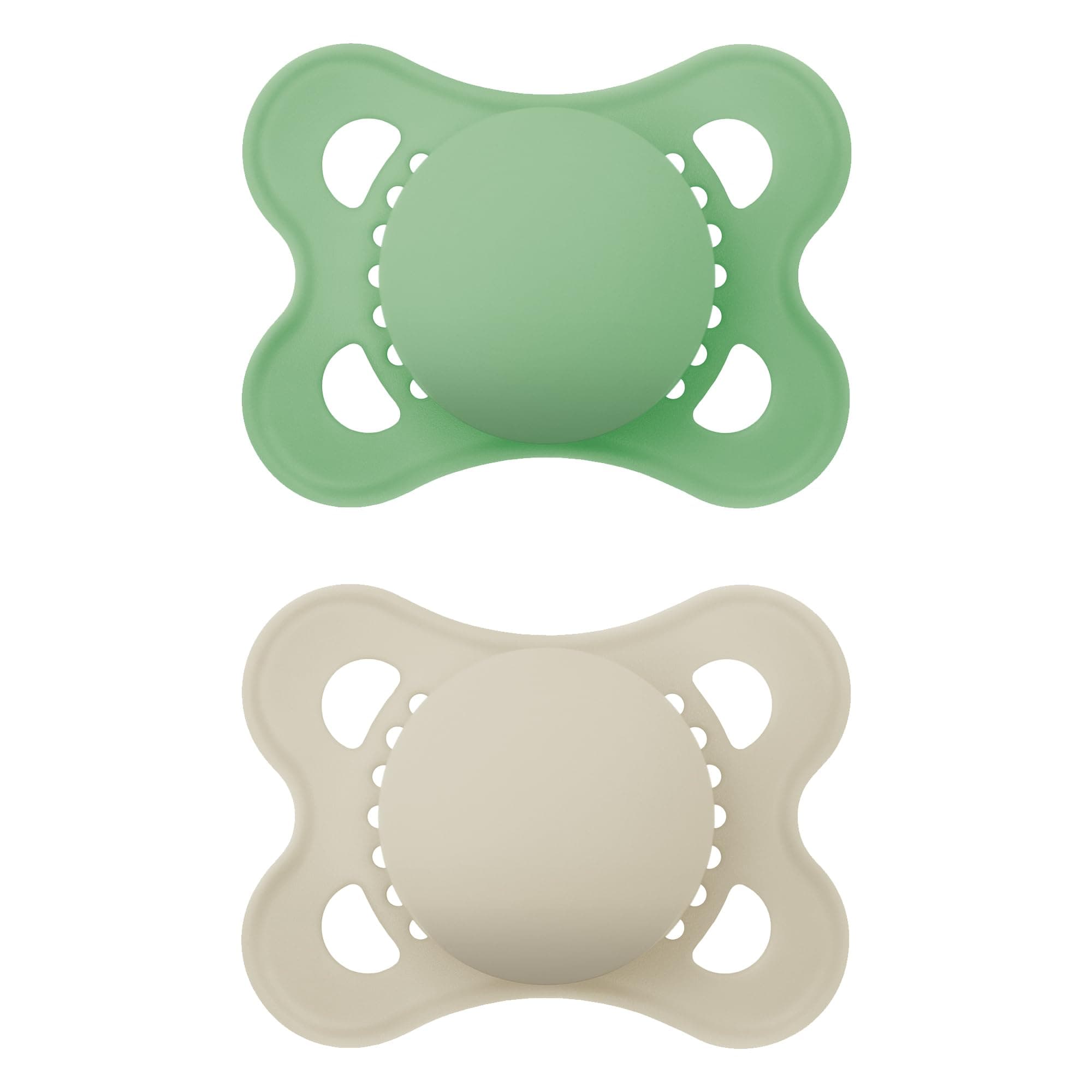 MAM Original Matte Baby Pacifiers, Binky for 0-6 Months, BPA-Free Silicone Nipple, Easy to Clean, Best for Newborn Babies, Developed with Medical Experts, 2 Count Binkies with Sterilizer Case Green / Beige 2 Count (Pack of 1)