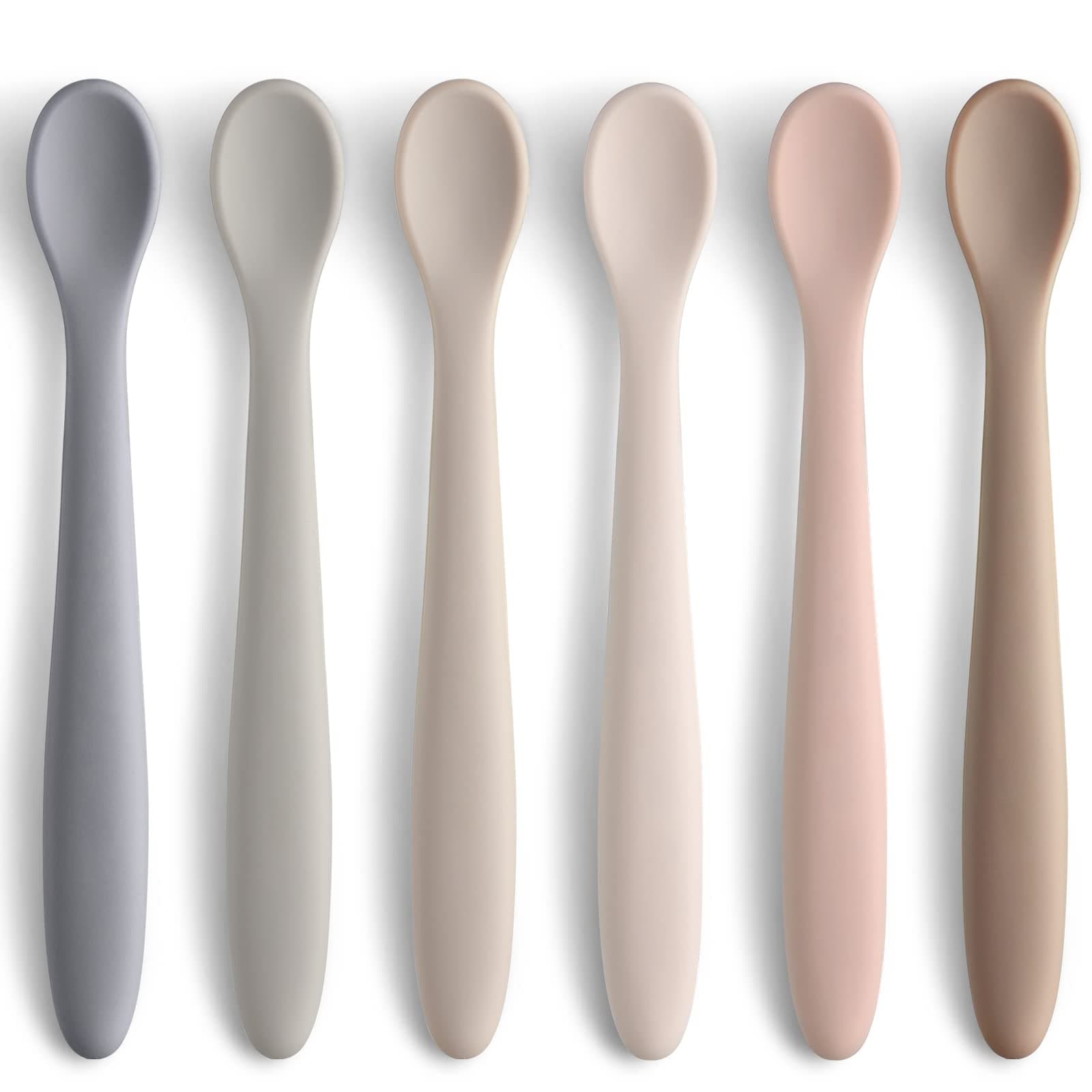 Silicone Baby Feeding Spoons, First Stage Baby Infant Spoons, Soft-Tip Easy on Gums I Training Spoon Self Feeding, Dishwasher & Boil-proof, 6 Pack Shifting Sand