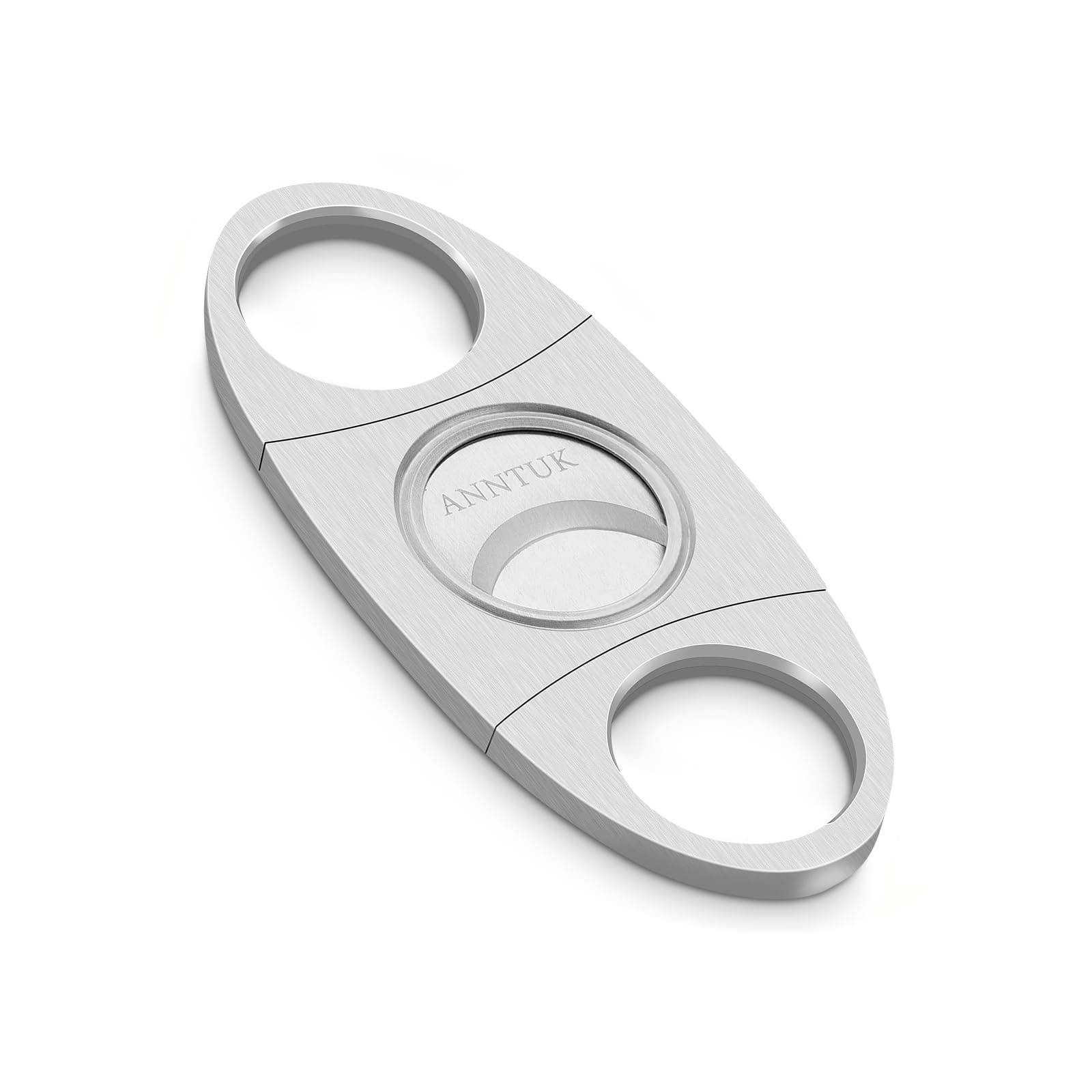 Cigar Cutter Stainless Steel Guillotine Double Cut Blade in Leather Pouch, Silver
