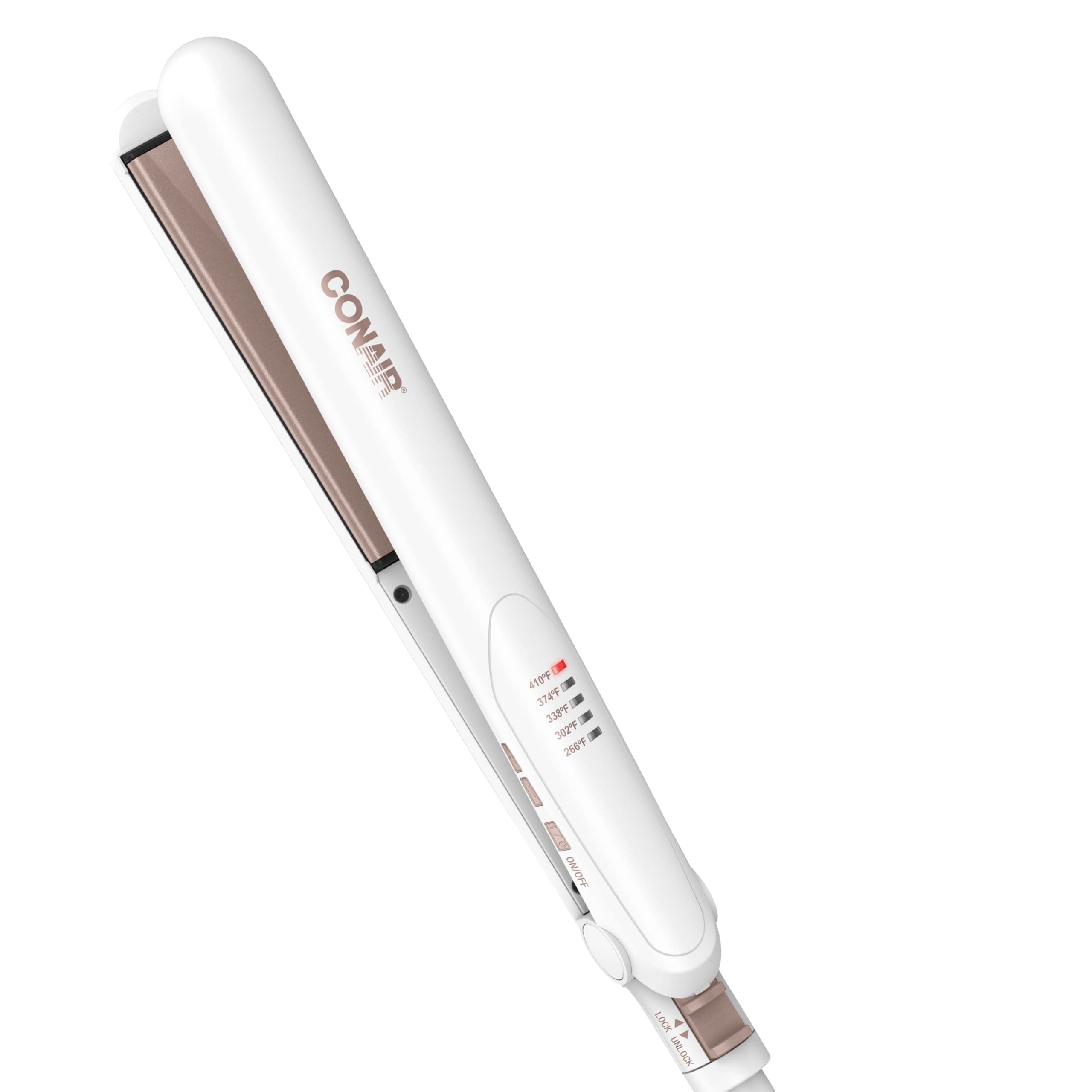 Conair Double Ceramic Flat Iron, 1-Inch Flat Iron Hair Straightener, Five Heat Settings, Extra Long Floating Plates, White White 1-Inch