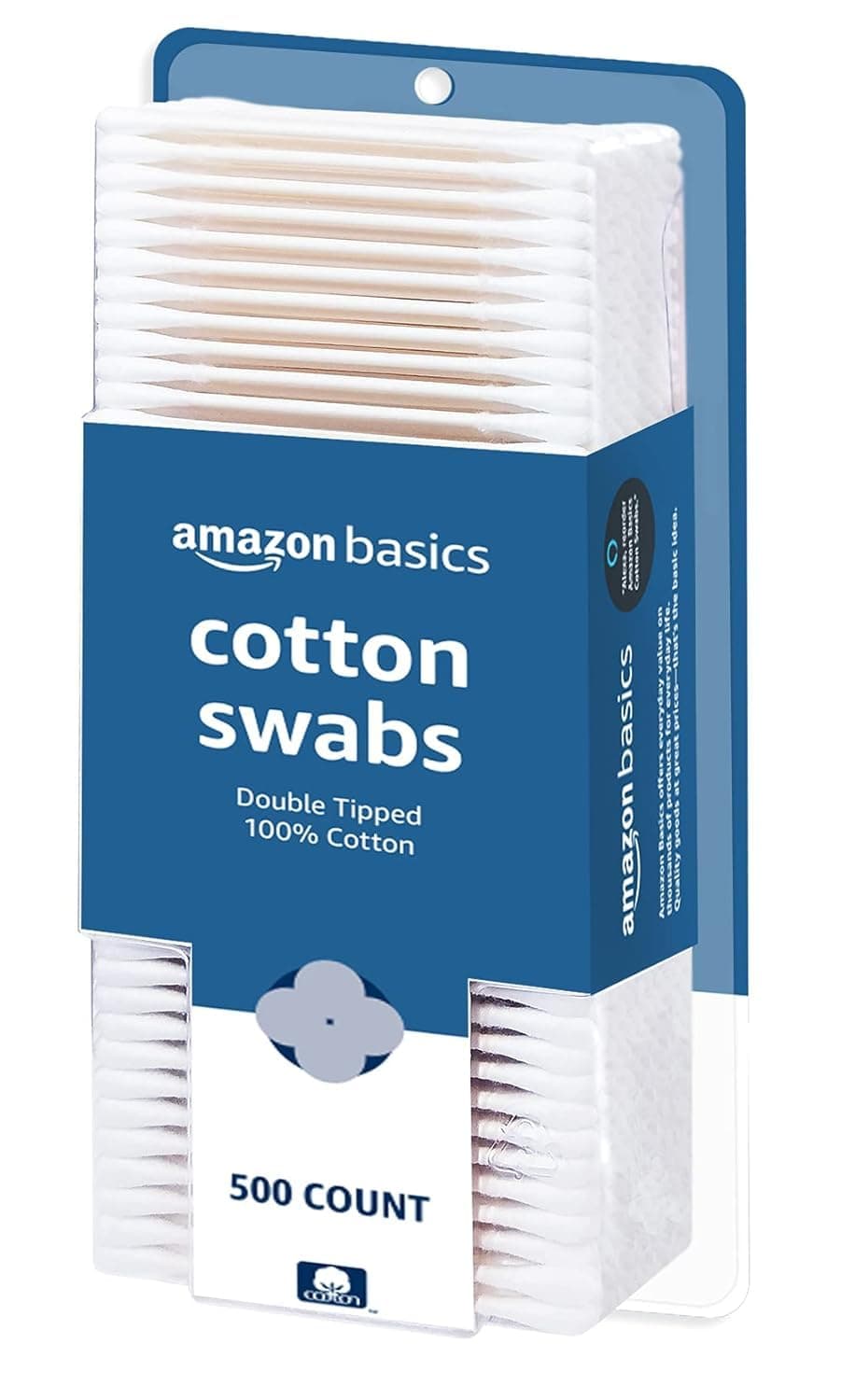 Amazon Basics Cotton Swabs for Personal Hygiene and Baby Care, 500 Count, 1 Pack 500 Count (Pack of 1)