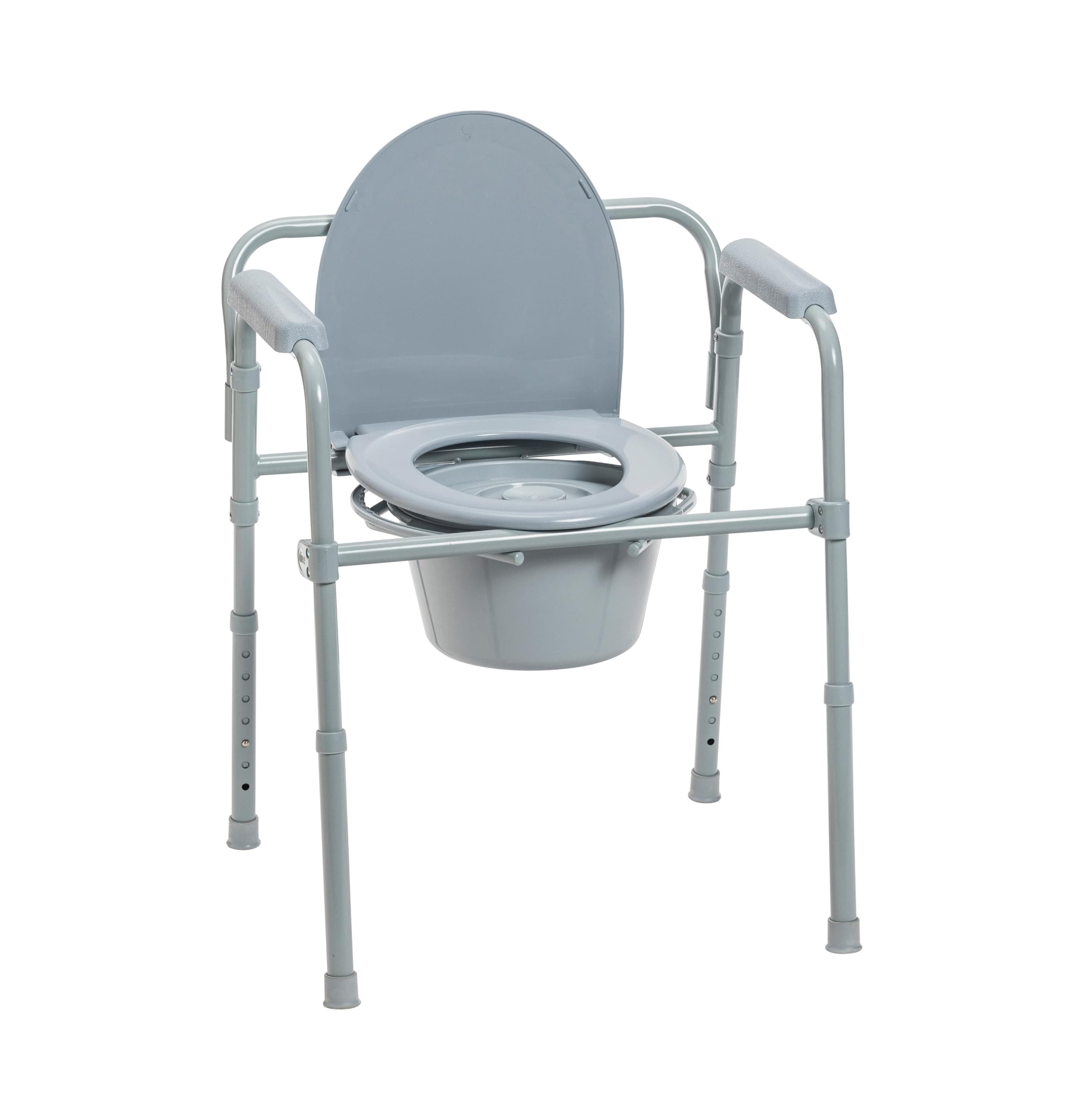 Drive Medical 11148-1 Folding Steel Bedside Commode Chair, Portable Toilet, Supports Individuals Weighing Up To 350 Lbs, with 7.5 Qt. Bucket and 13.5 Inch Seat, Grey Grey Standard