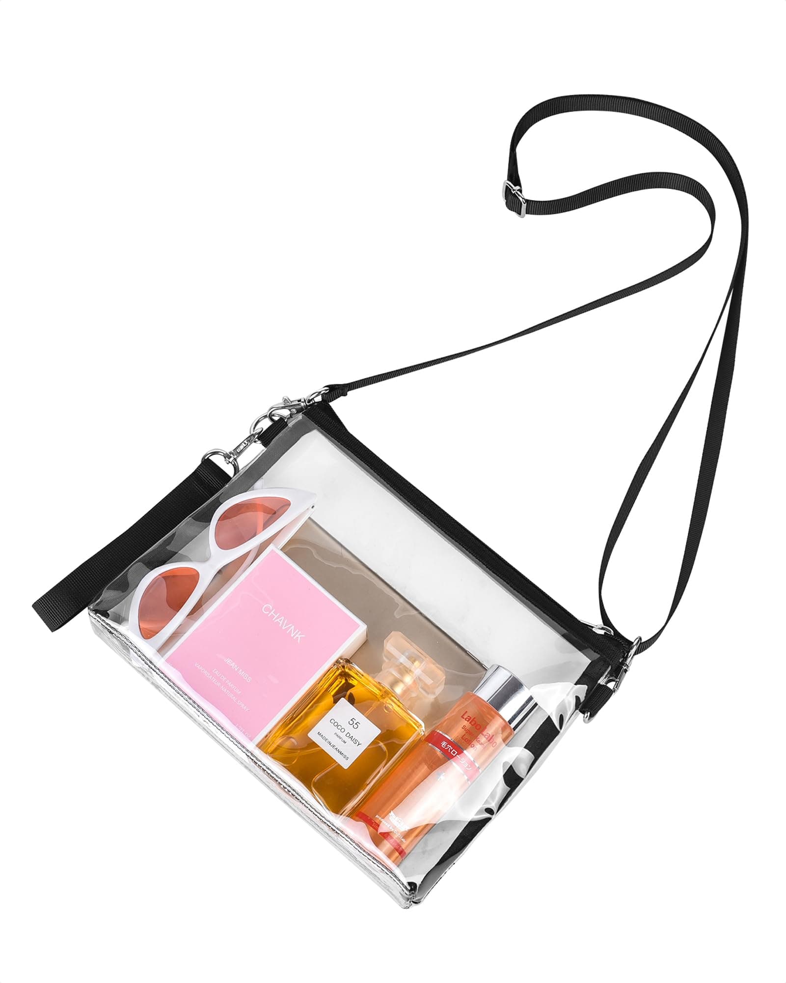 Bagenius Clear Purse Stadium Approved, Clear Bag with Removable Straps, Coin Purse for Work Stadium Events and Concert Black
