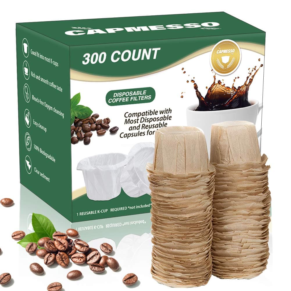 CAPMESSO Disposable Coffee Paper Filters Replacement Kerig Filter Compatible with Reusable Single Serve Pods Keurig Coffee Maker-300 Count (Natural) Natural 300 Count