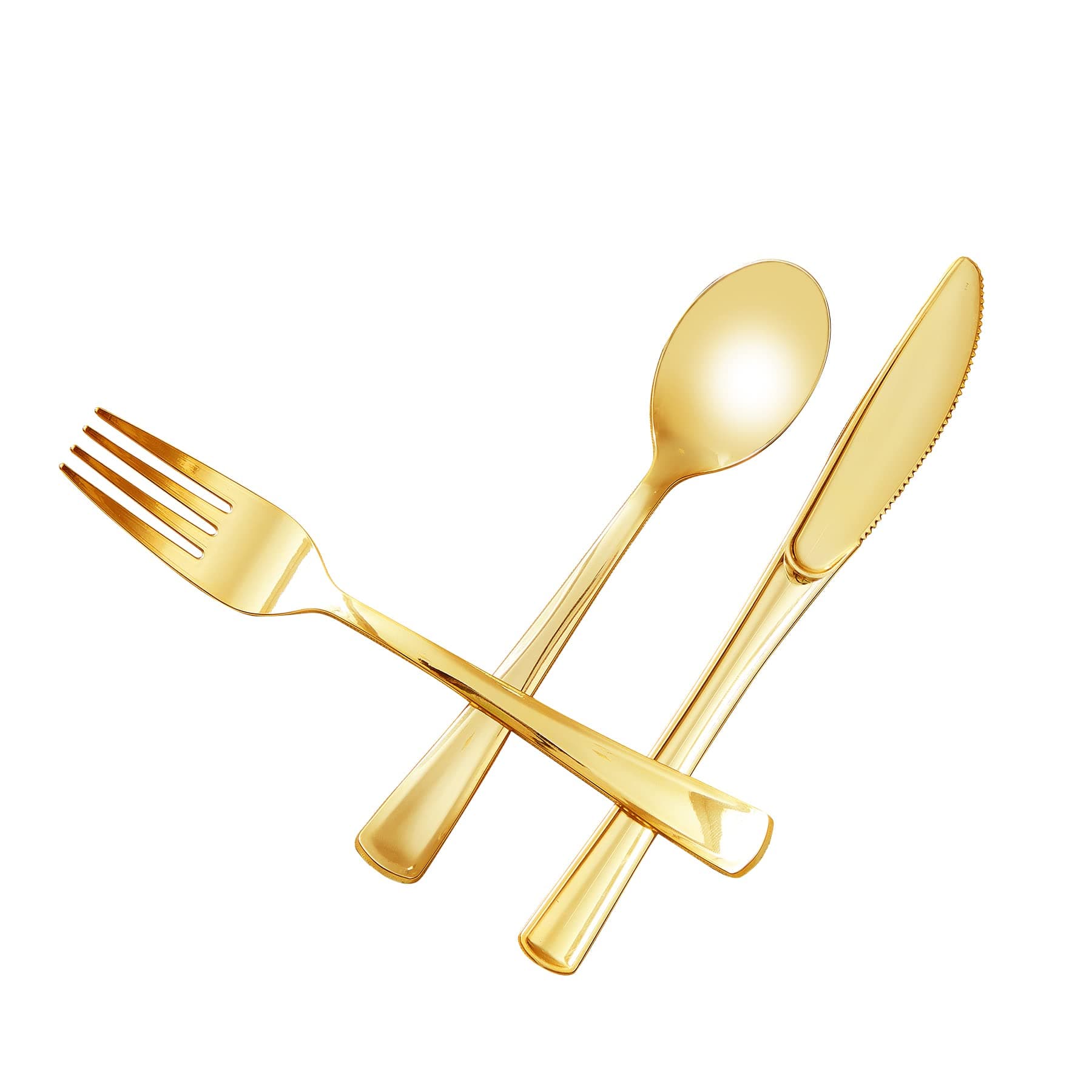 N9R 100PCS Gold Plastic Silverware - Gold Plastic Cutlery Set Disposable Flatware Dinnerware -50 Forks, 25 Spoons, 25 Knives for Party, Birthday, Wedding Gold-100pcs