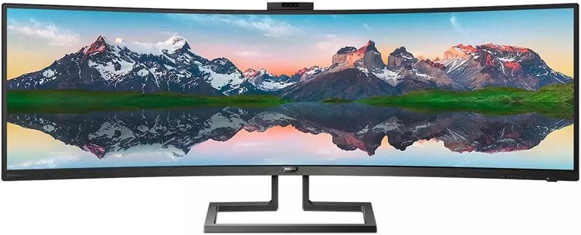 PHILIPS Brilliance 499P9H 49" SuperWide Curved Monitor, Dual QHD 5120x1440 32:9, USB-C connectivity and built-in KVM Switch, Pop-Up Webcam, Height Adjustable, LightSensor, 4Yr Advance Replacement Warr