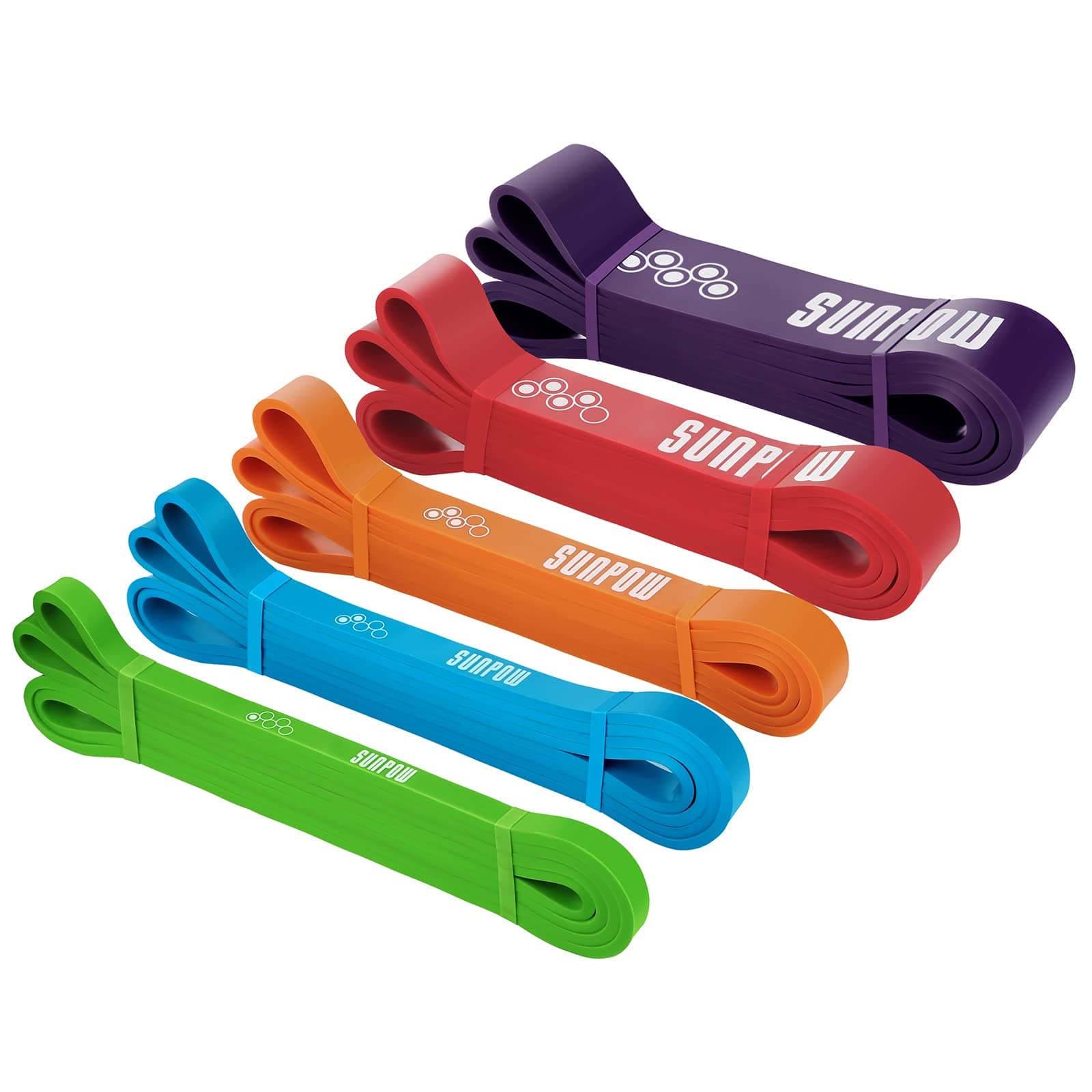 SUNPOW Pull Up Assistance Bands - Set of 5 Resistance Heavy Duty Workout Exercise Stretch Fitness Bands Assist Set for Body, Instruction Guide and Carry Bag Included Multicolor(5-145lbs)