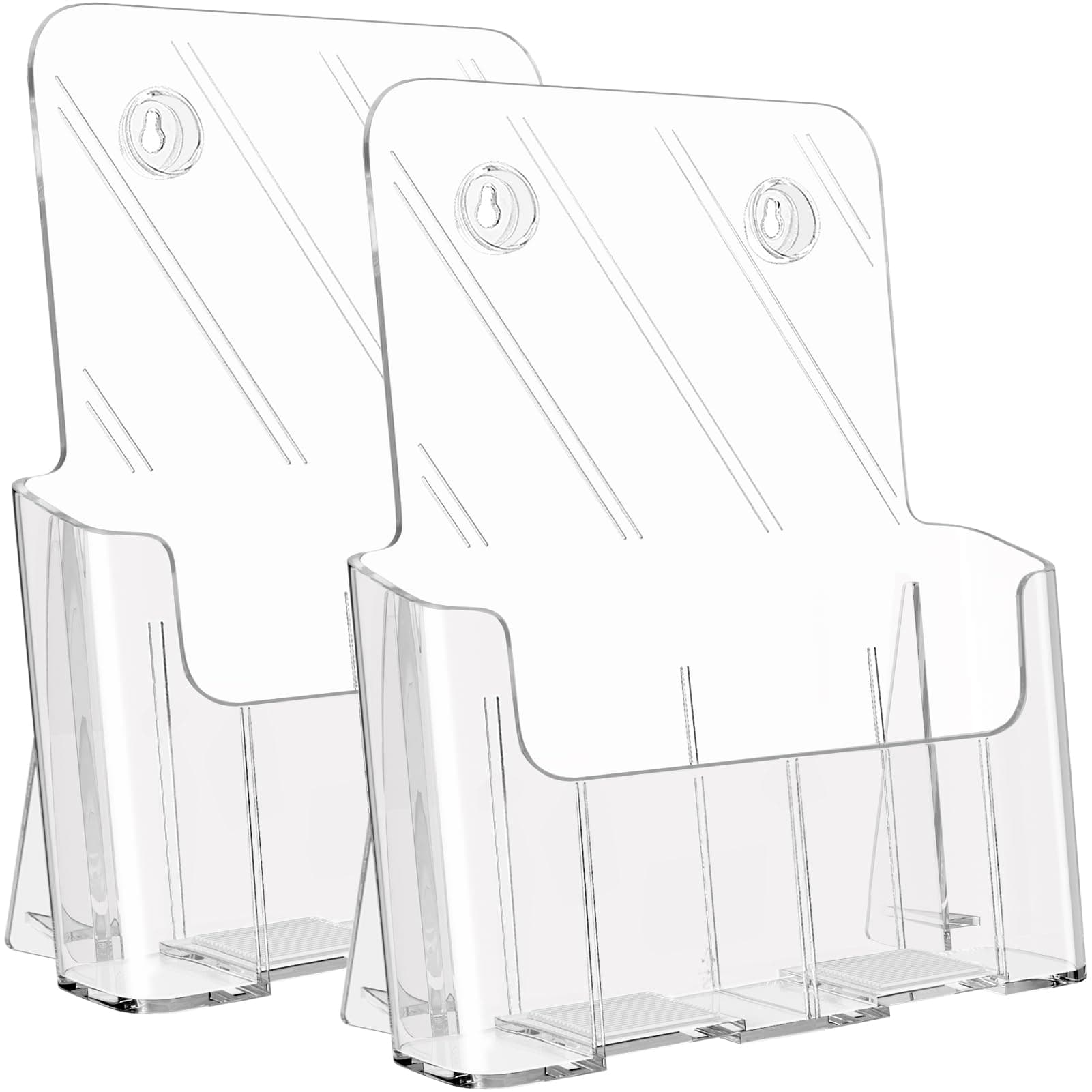 KTRIO Acrylic Brochure Holder 8.5 x 11 Clear Flyer Display Stand, Plastic Literature Holder for Trifold Brochures, Magazines, Menus, Pamphlets, Booklets, Documents, Desk or Wall Mount, 2 Pack 8.5" x 11" 2 Pack