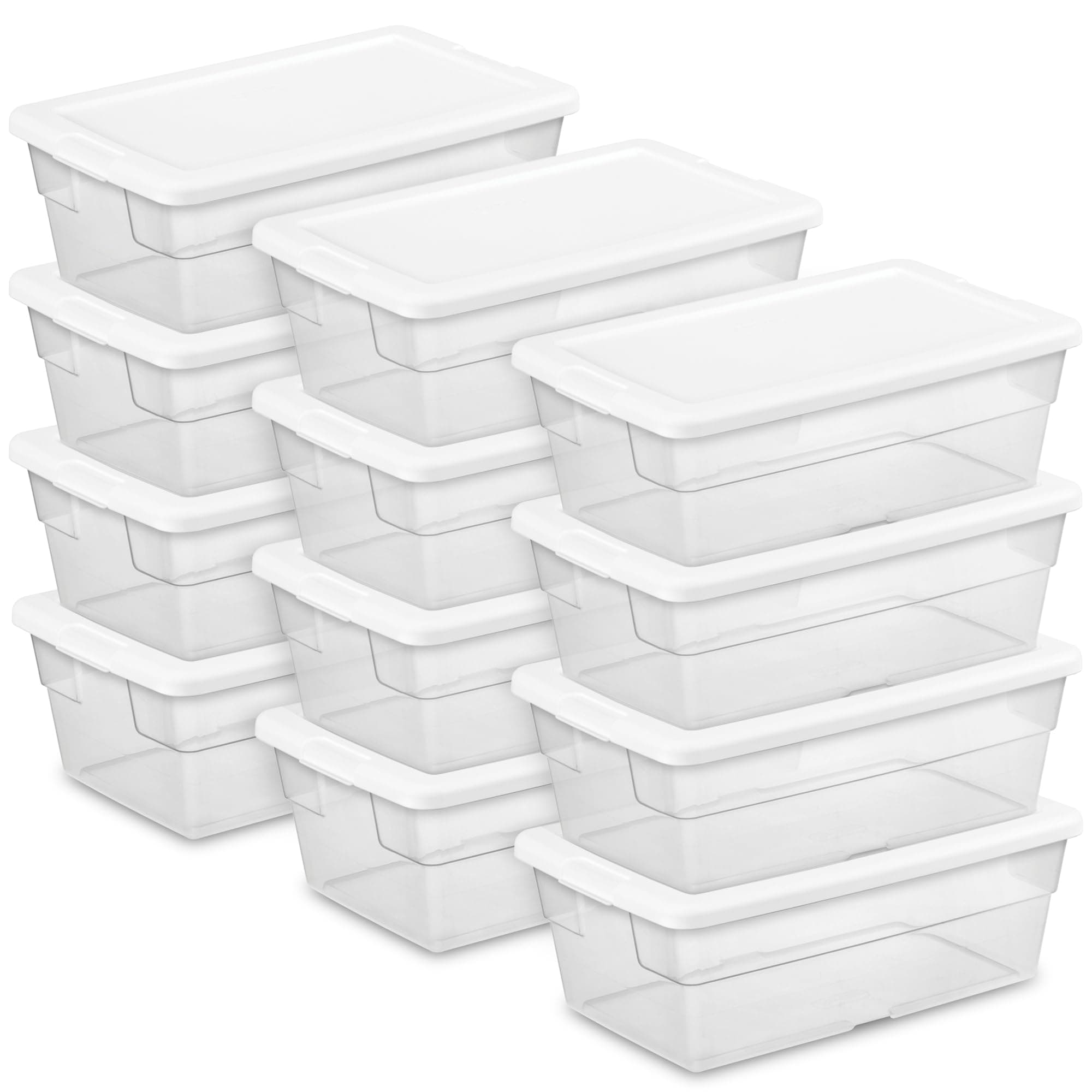 Sterilite 12-Pack 6 Quart Storage Box, Stackable Clear Plastic Bins with Snap-On Lids - Heavy-Duty Organizing Containers for Closet, Bathroom, and Office 6 Quart 12 Pack