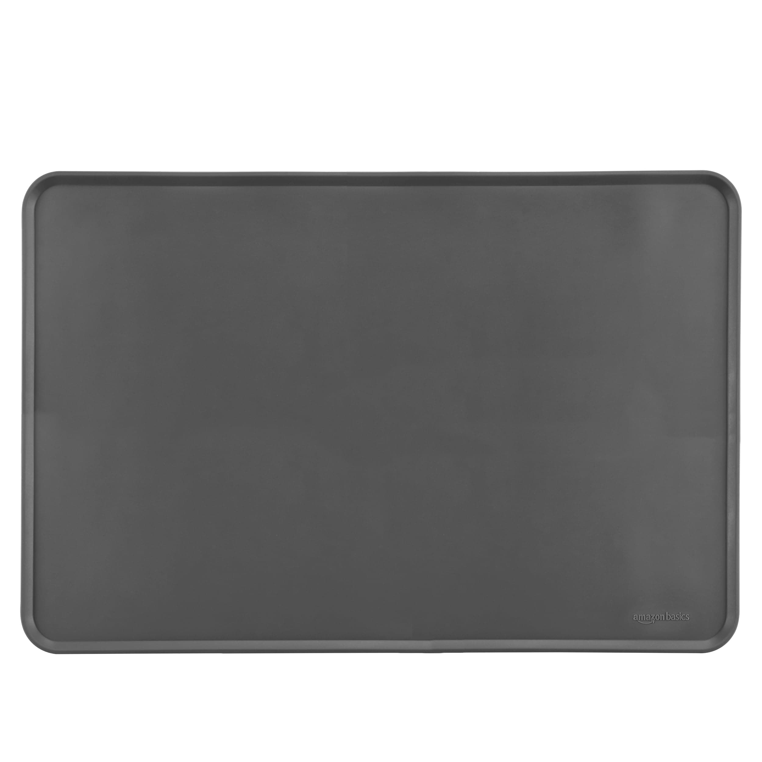 Amazon Basics Waterproof Anti-Slip Silicone Pet Food and Water Bowl Mat, 24 x 16 inches, Grey, Solid Grey 24" x 16"